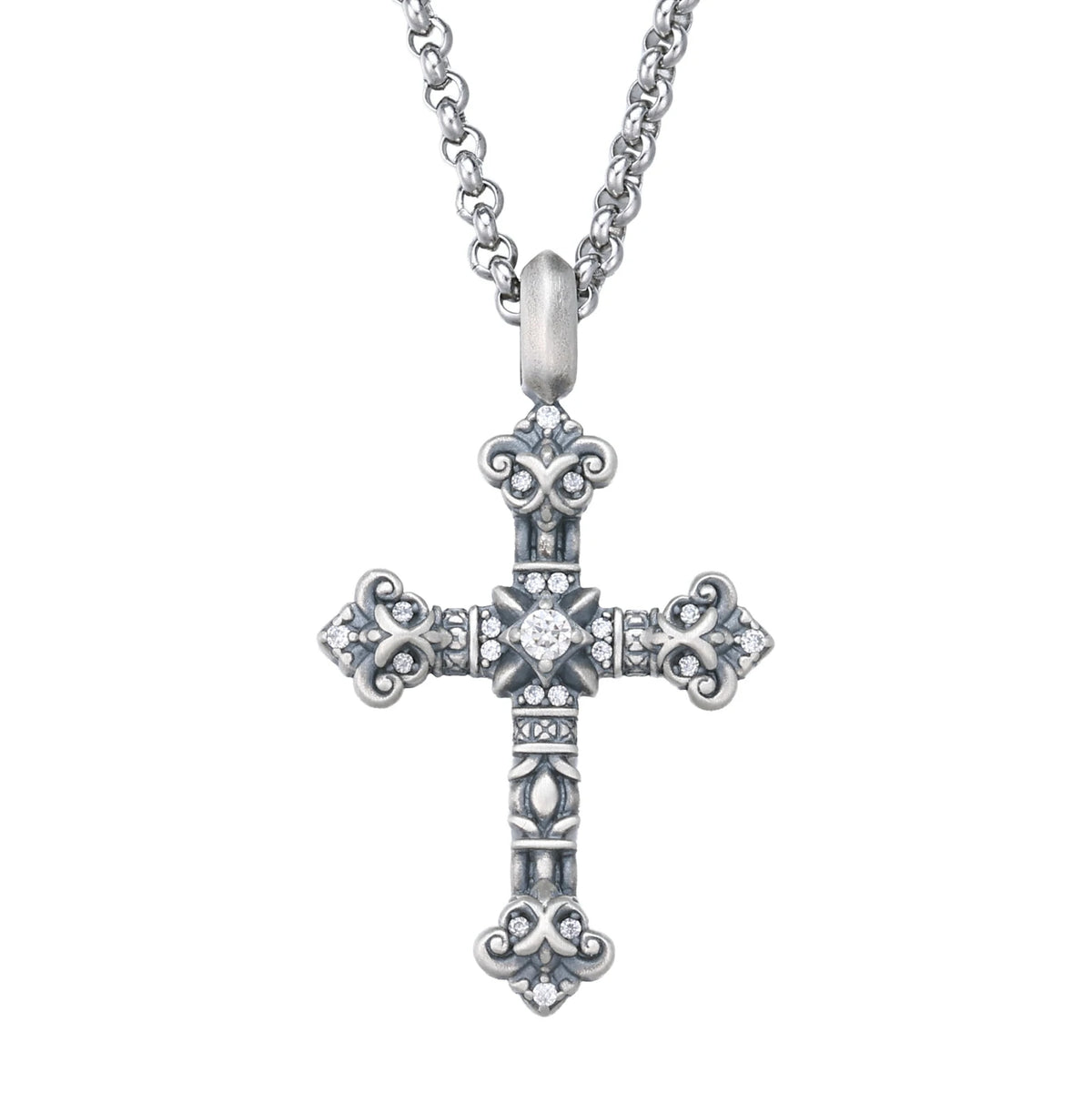 S925 Moissanite Antique Filigree Cross Pendant