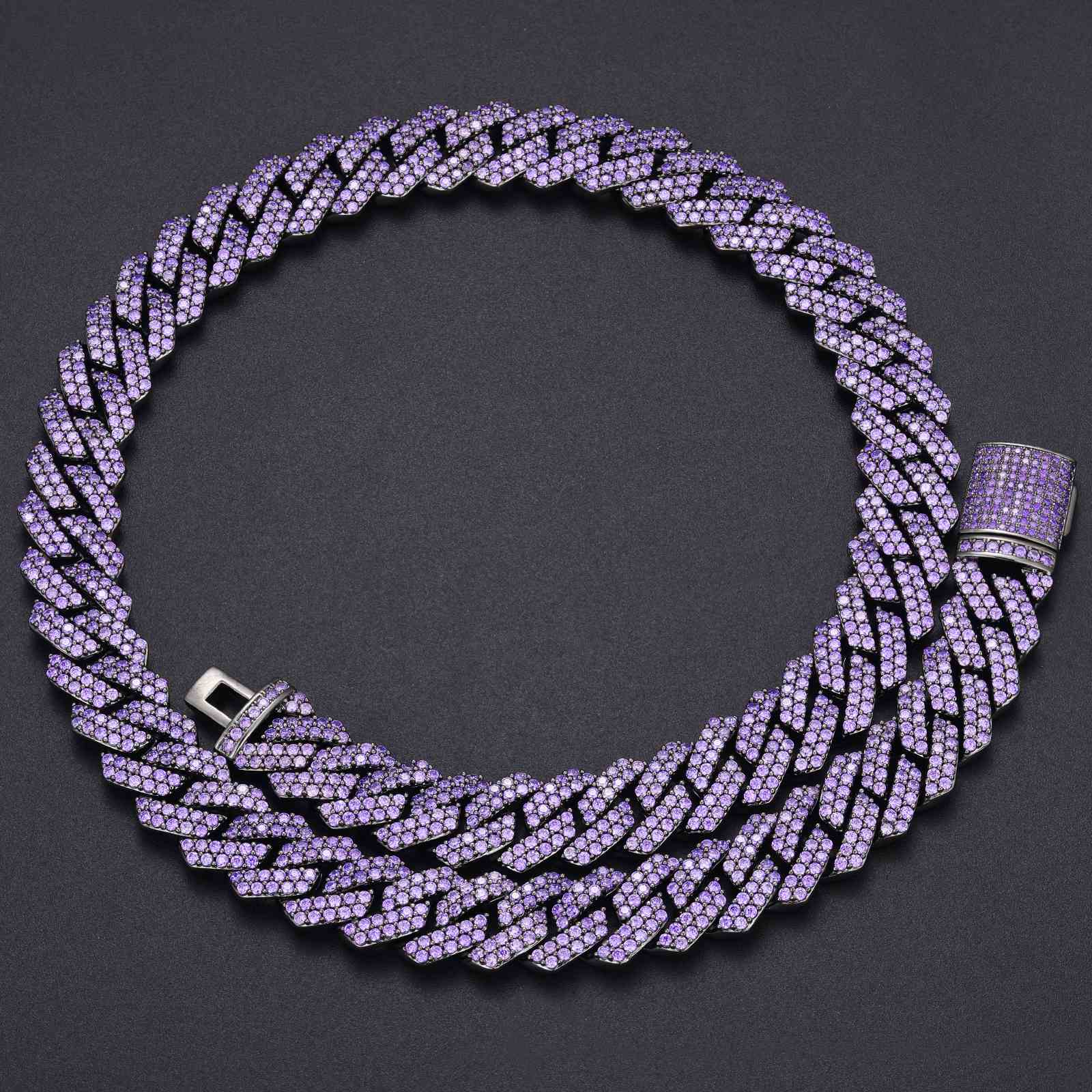 (CZ)14mm 2 Rows Purple CZ Cuban Link Chain