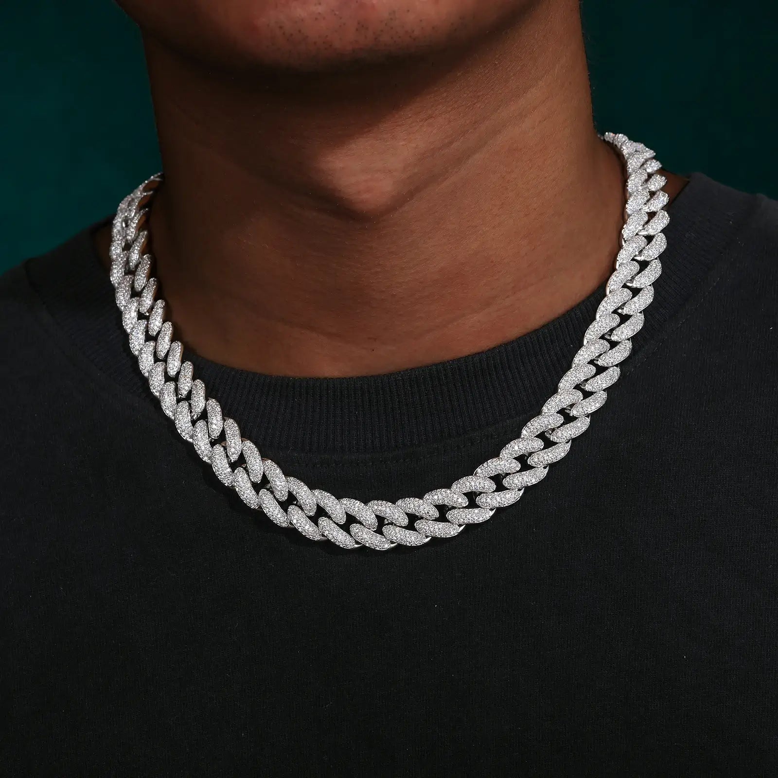 13mm S925 3 Rows Moissanite Curb Cuban Link Chain