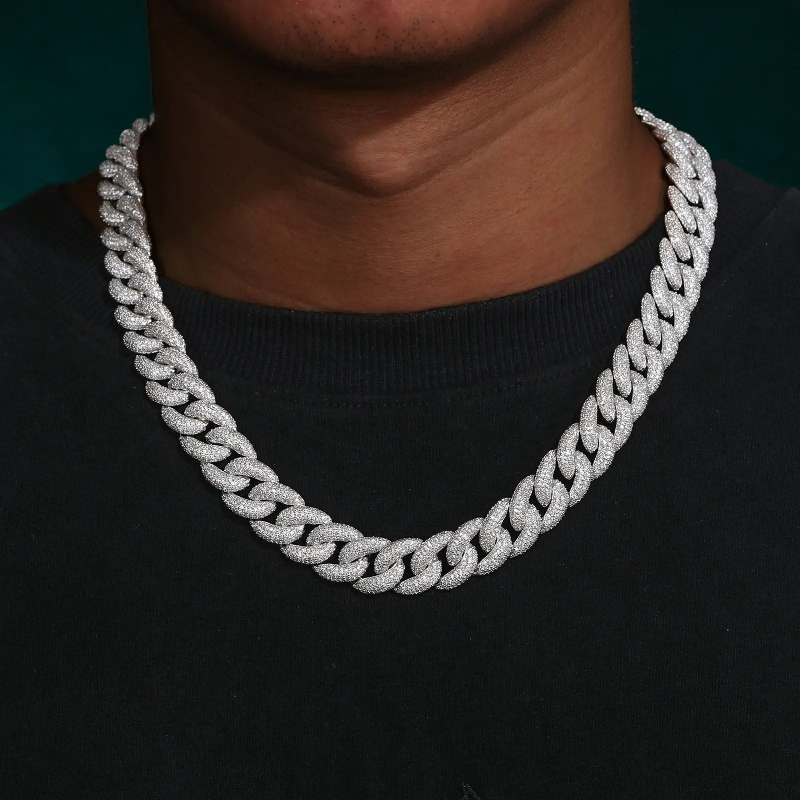 14mm S925 4 Rows Moissanite Curb Cuban Link Chain