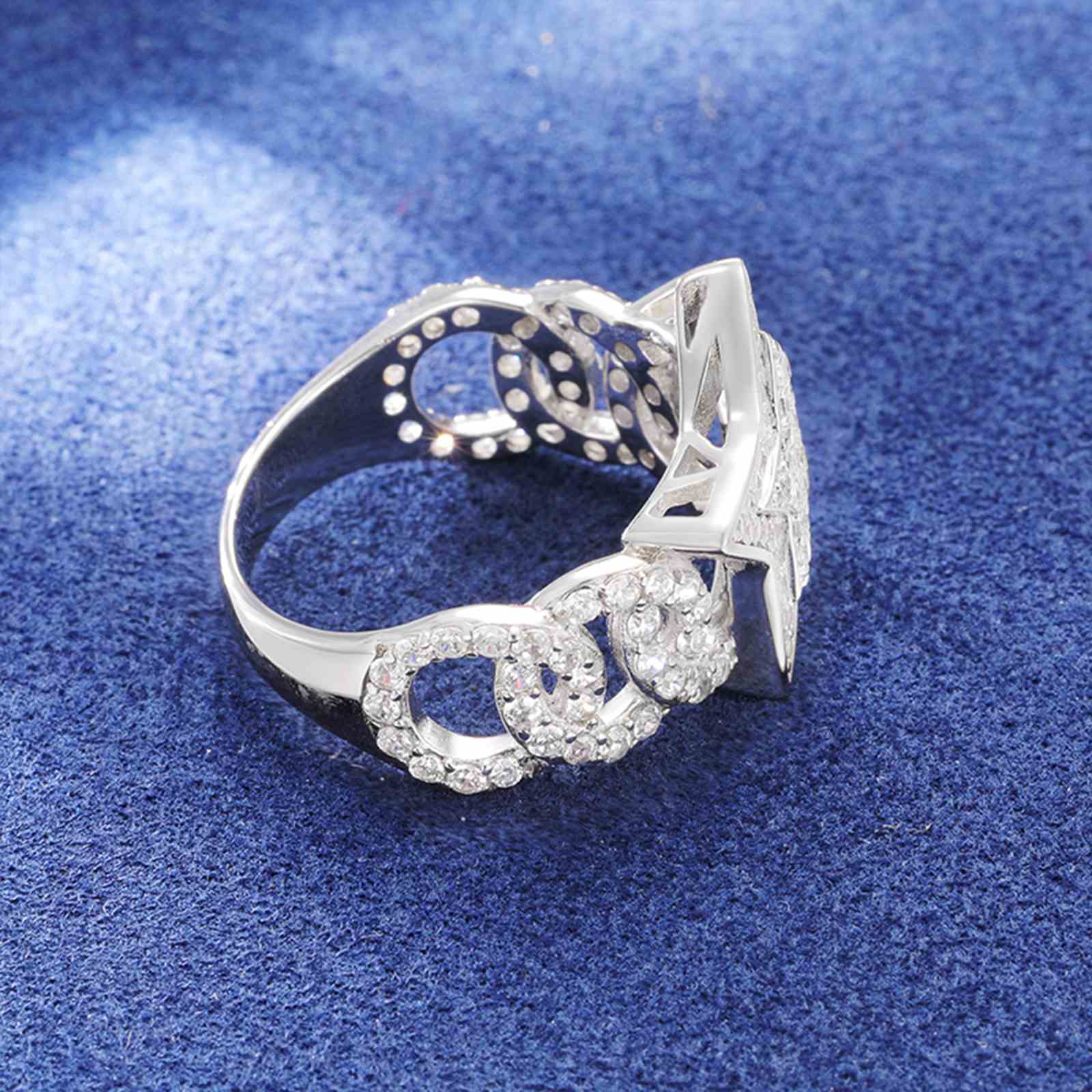 S925 Moissanite Cuban Link Side Star Ring
