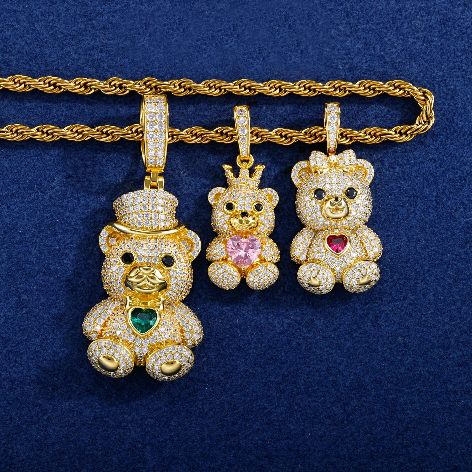 S925 Moissanite Family The Three Lucky Bears Pendant