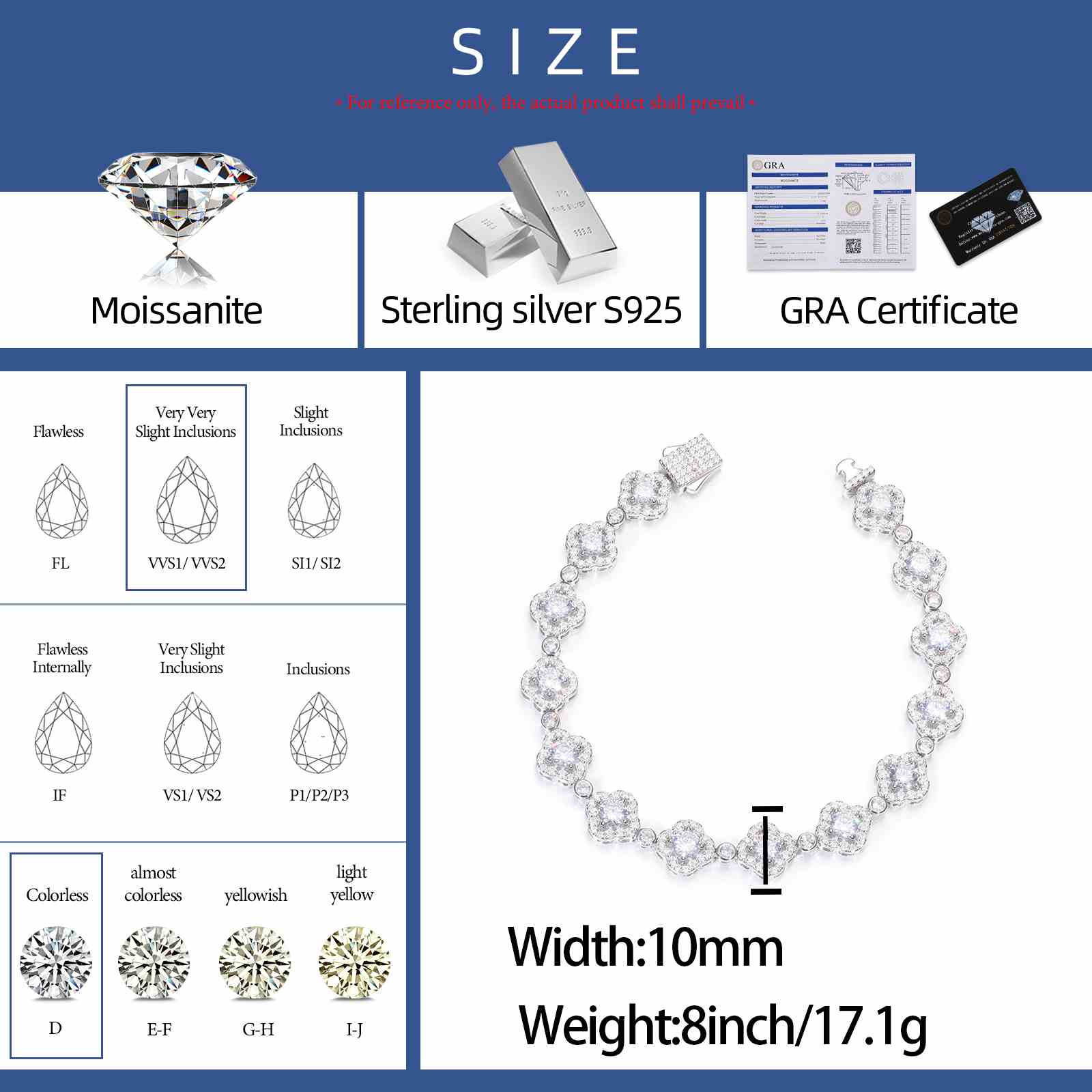 10mm S925 Moissanite Halo Four-leaf Clover Tennis Bracelet