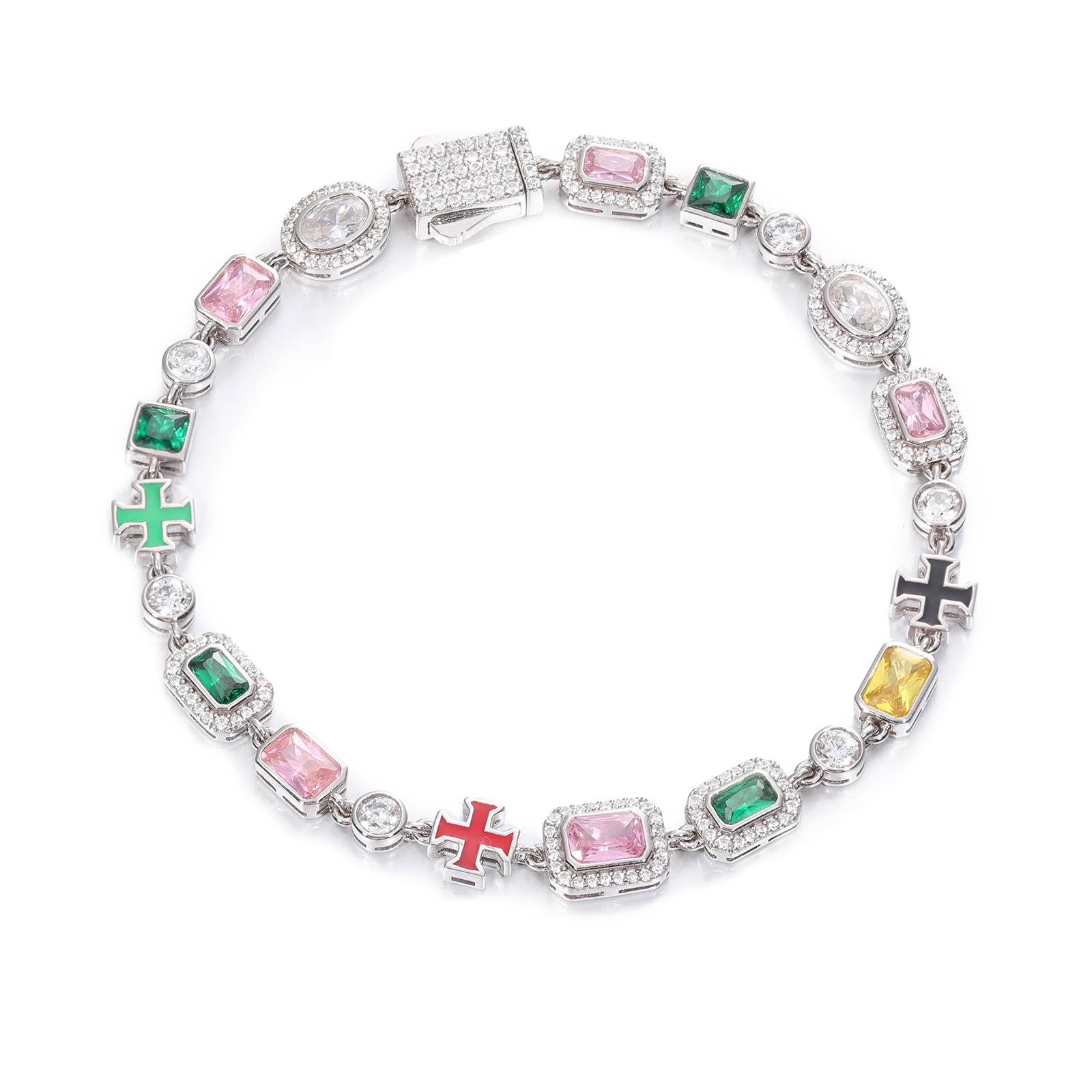 7mm S925 Farbe Edelsteine Emaille Kreuz Tennis Armband