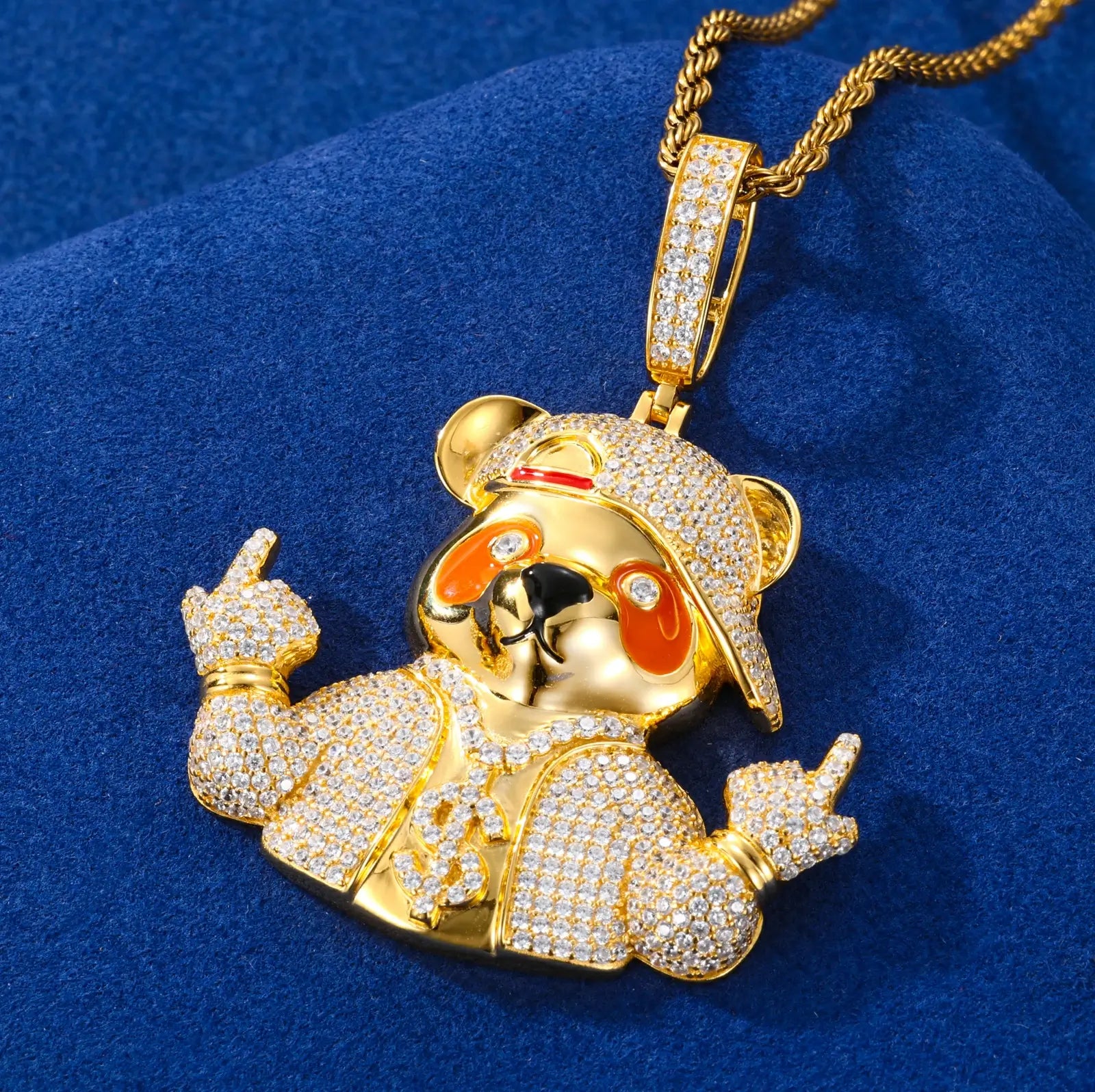 S925 Moissanite Hip Hop Bear Pendant