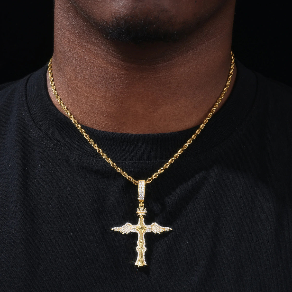 S925 Moissanite Scepter Wings Cross Pendant