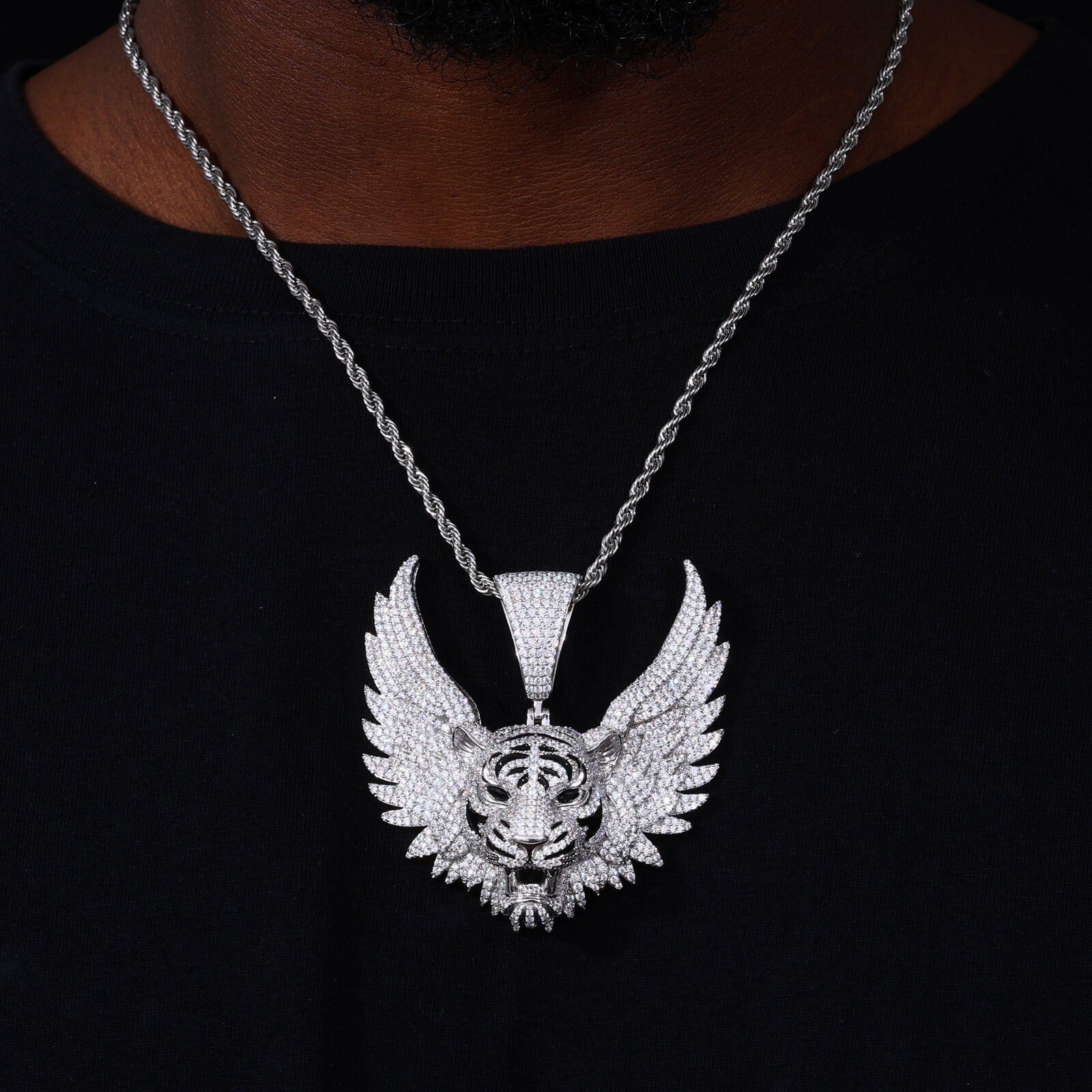 Celestial Tiger – Sterling Silver & Moissanite Pendant S925