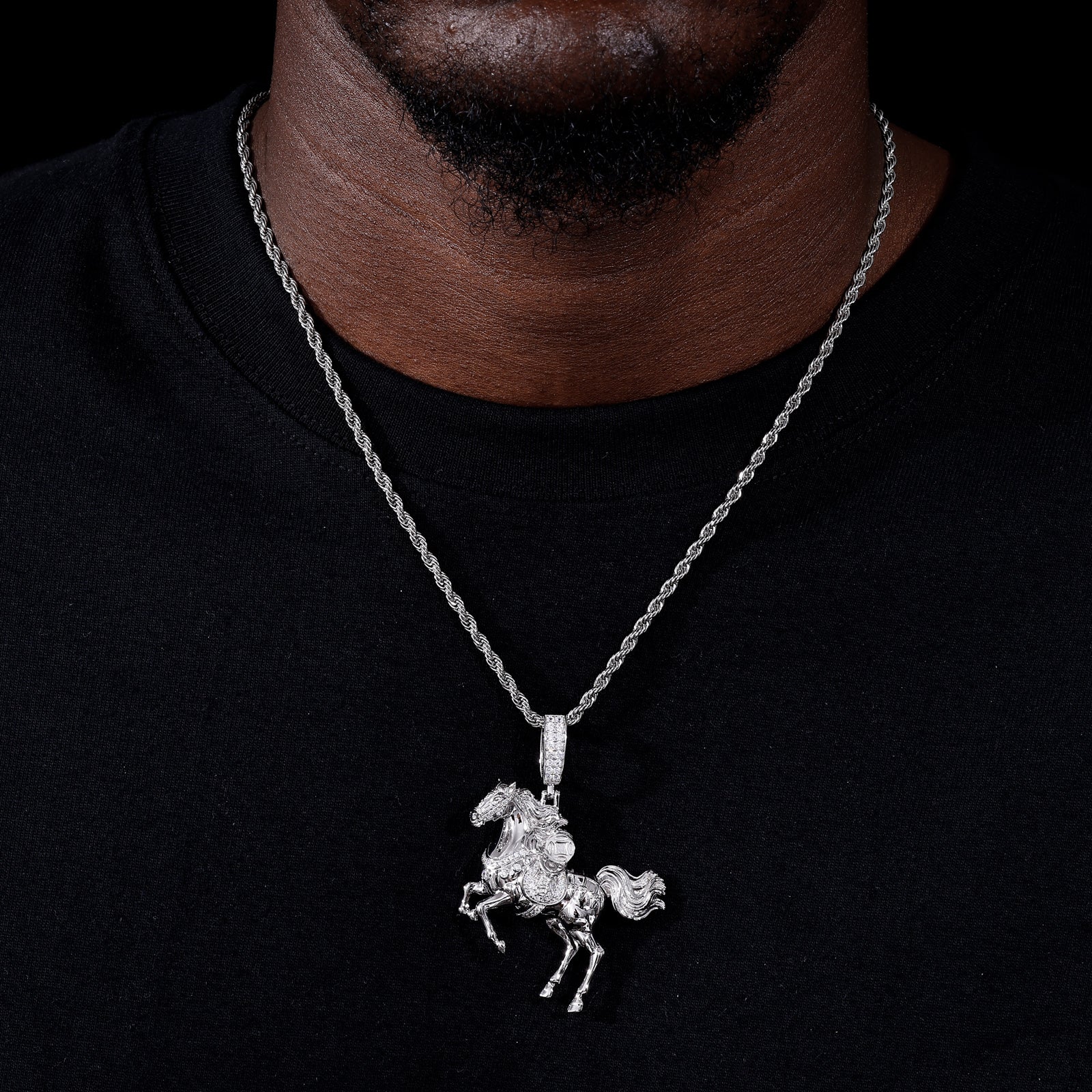 S925 Moissanite Leaping Horse Pendant