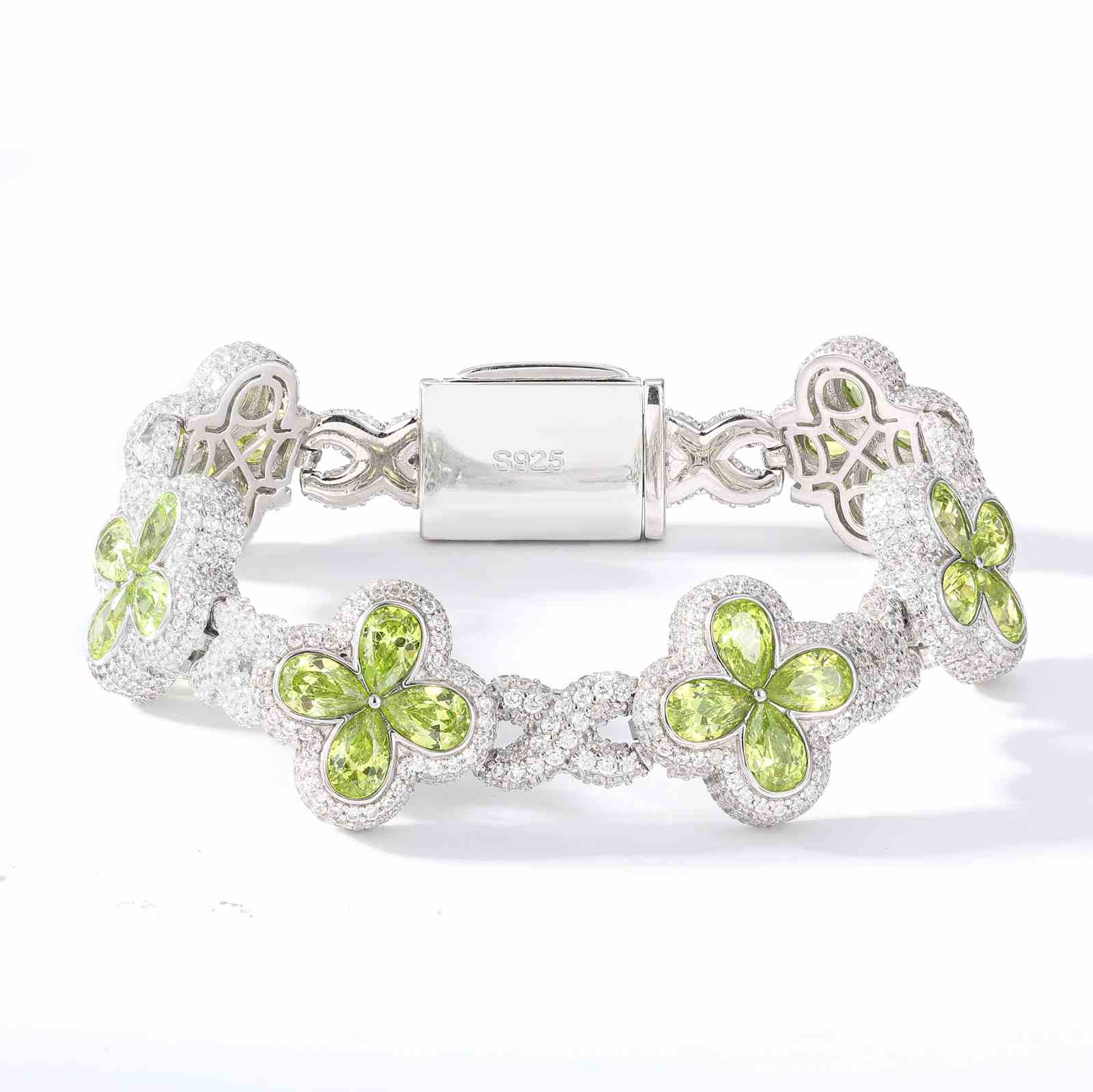 16mm S925 Moissanite Infinity Colored Four Leaf Clover Bracelet