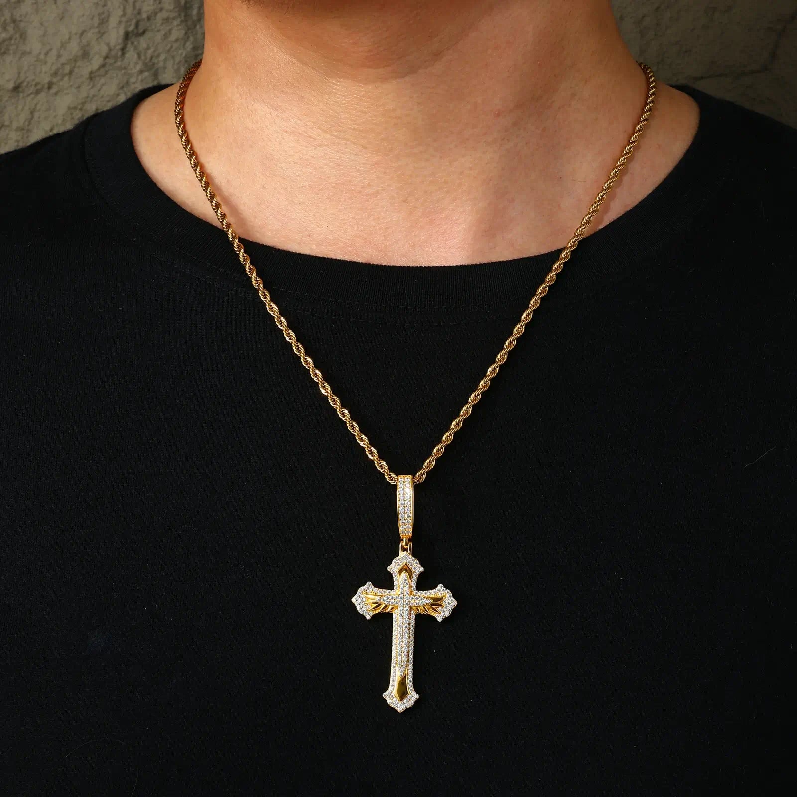 S925 Moissanite 2 Layer Wing Sword Cross Pendant