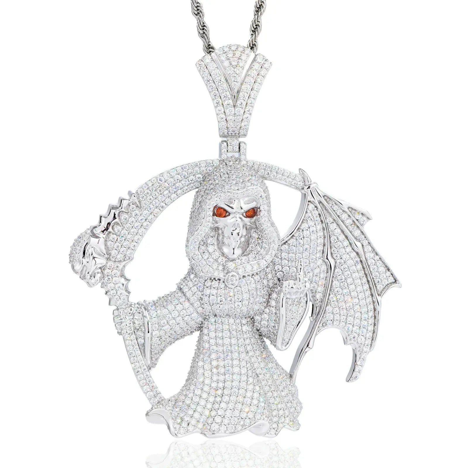 S925 Moissanite Winged Grim Reaper Pendant | One-finger Salute