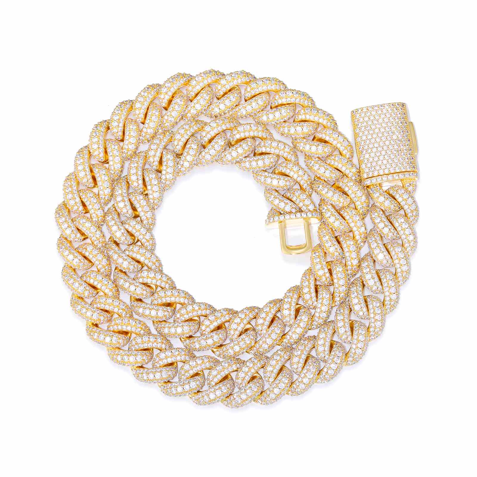 Flat lay of the 15mm and 18mm Buble Cuban Link Chains on white background, emphasizing seamless link design and high-quality craftsmanship