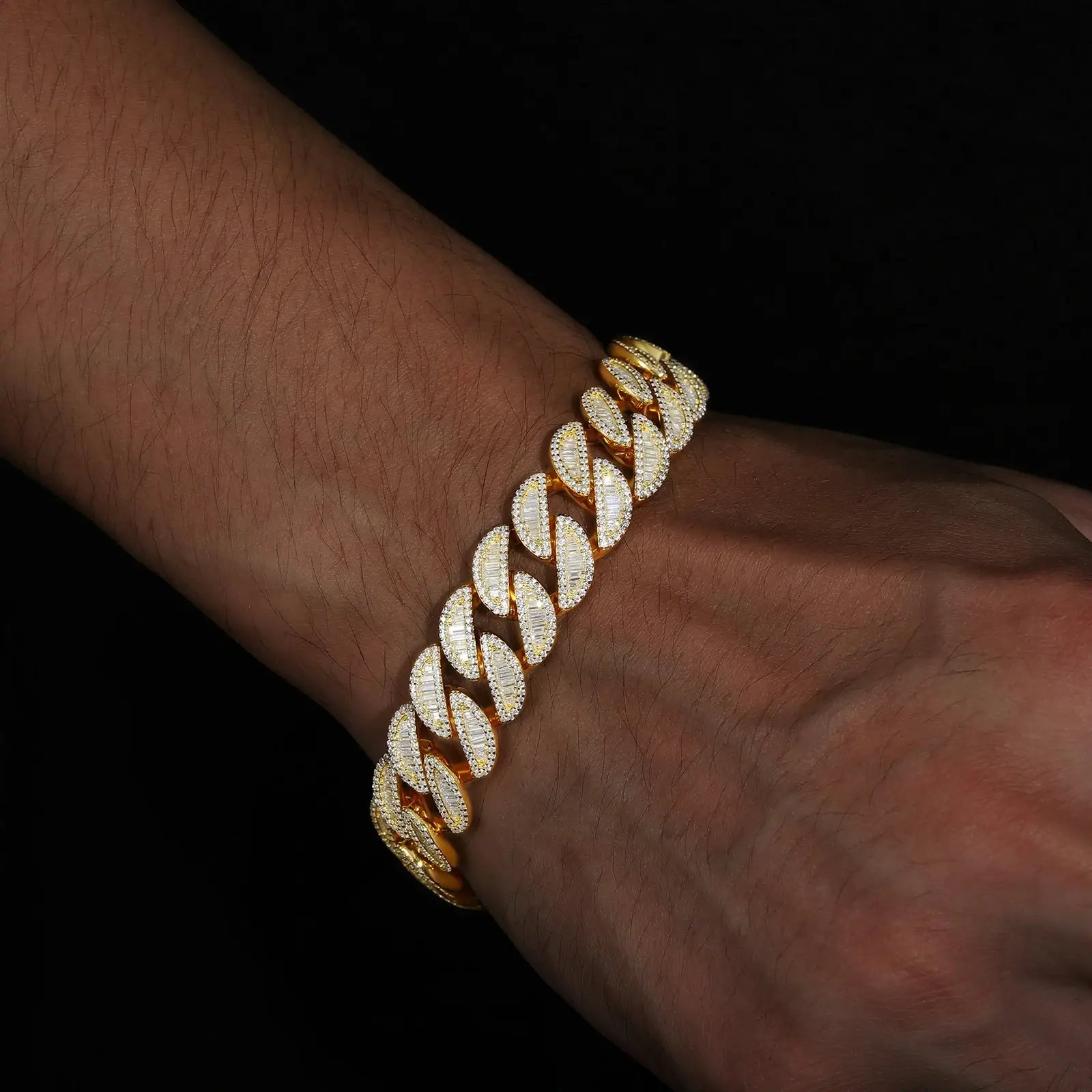 15mm S925 Baguette Moissanite Cuban Link Bracelet