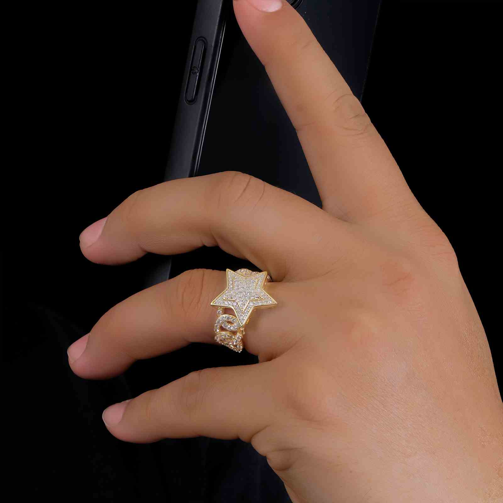S925 Moissanite Cuban Link Side Star Ring
