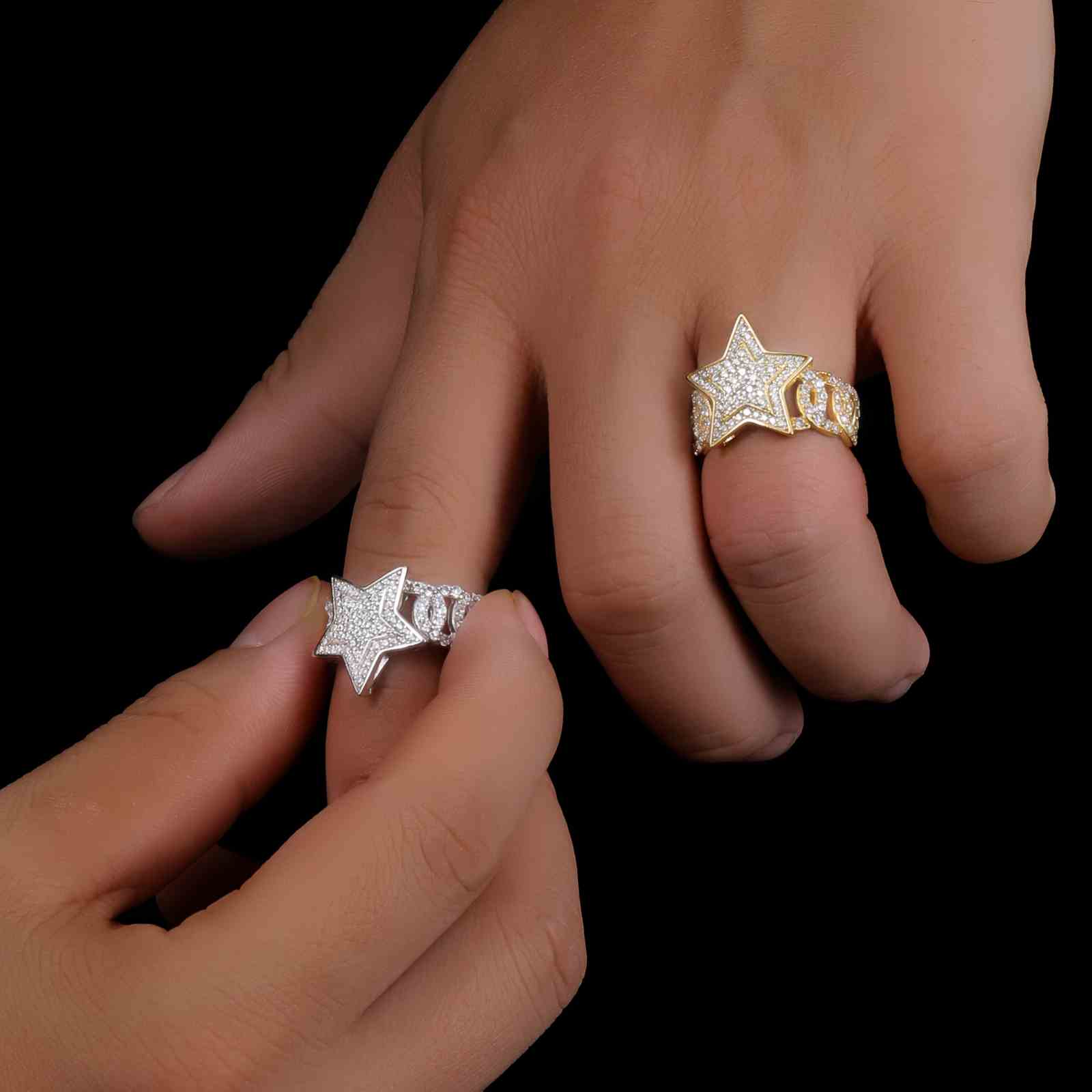 S925 Moissanite Cuban Link Side Star Ring