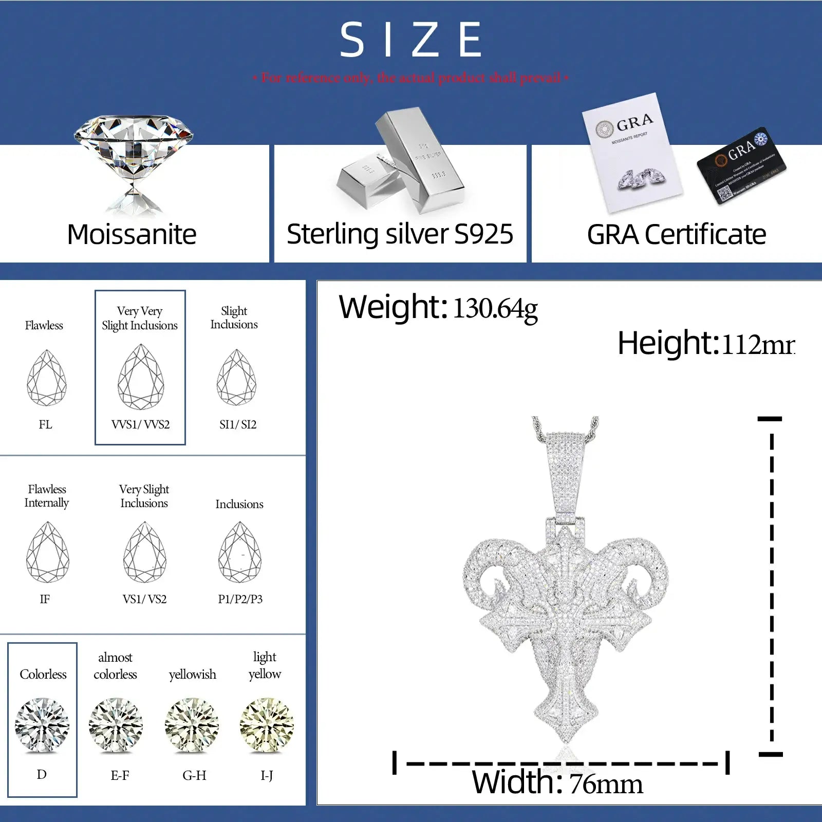 S925 Moissanite Cross Goat Head Pendant