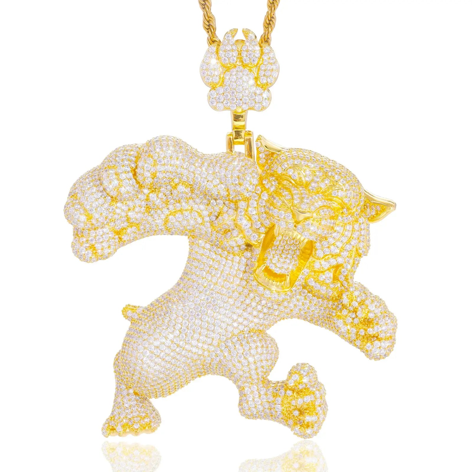 S925 Moissanite Roaring Tiger Pendant | Paw Bail
