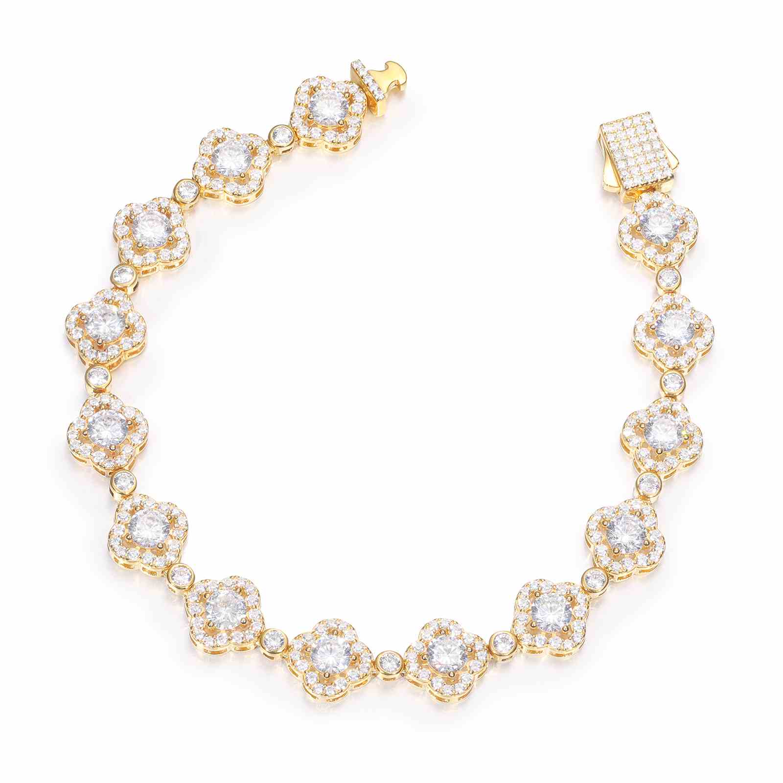10mm S925 Moissanite Halo Four-leaf Clover Tennis Bracelet