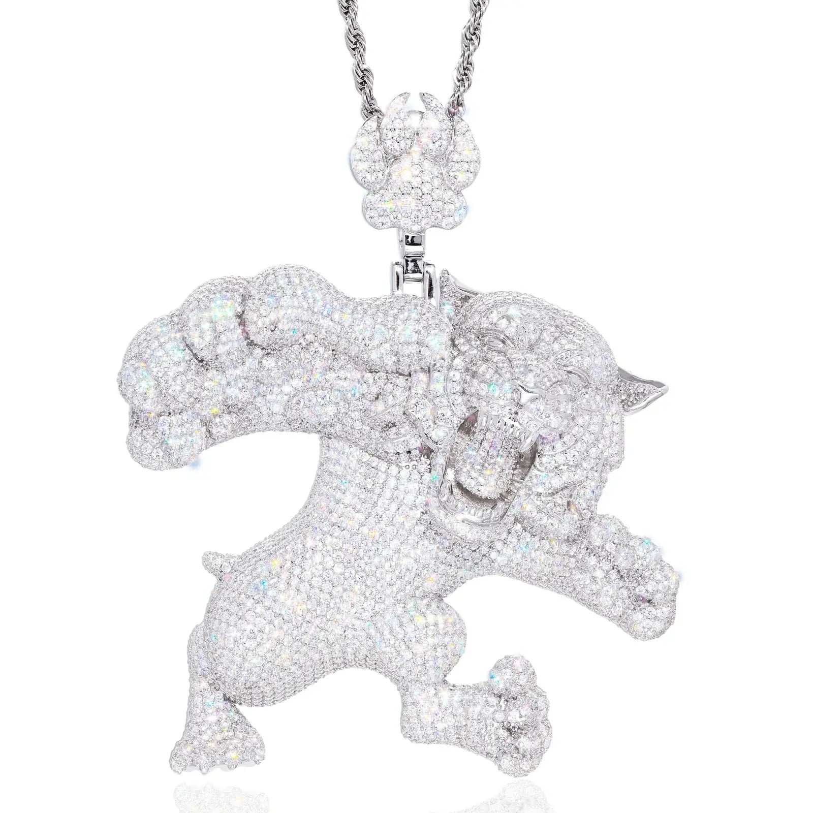 S925 Moissanite Roaring Tiger Pendant | Paw Bail