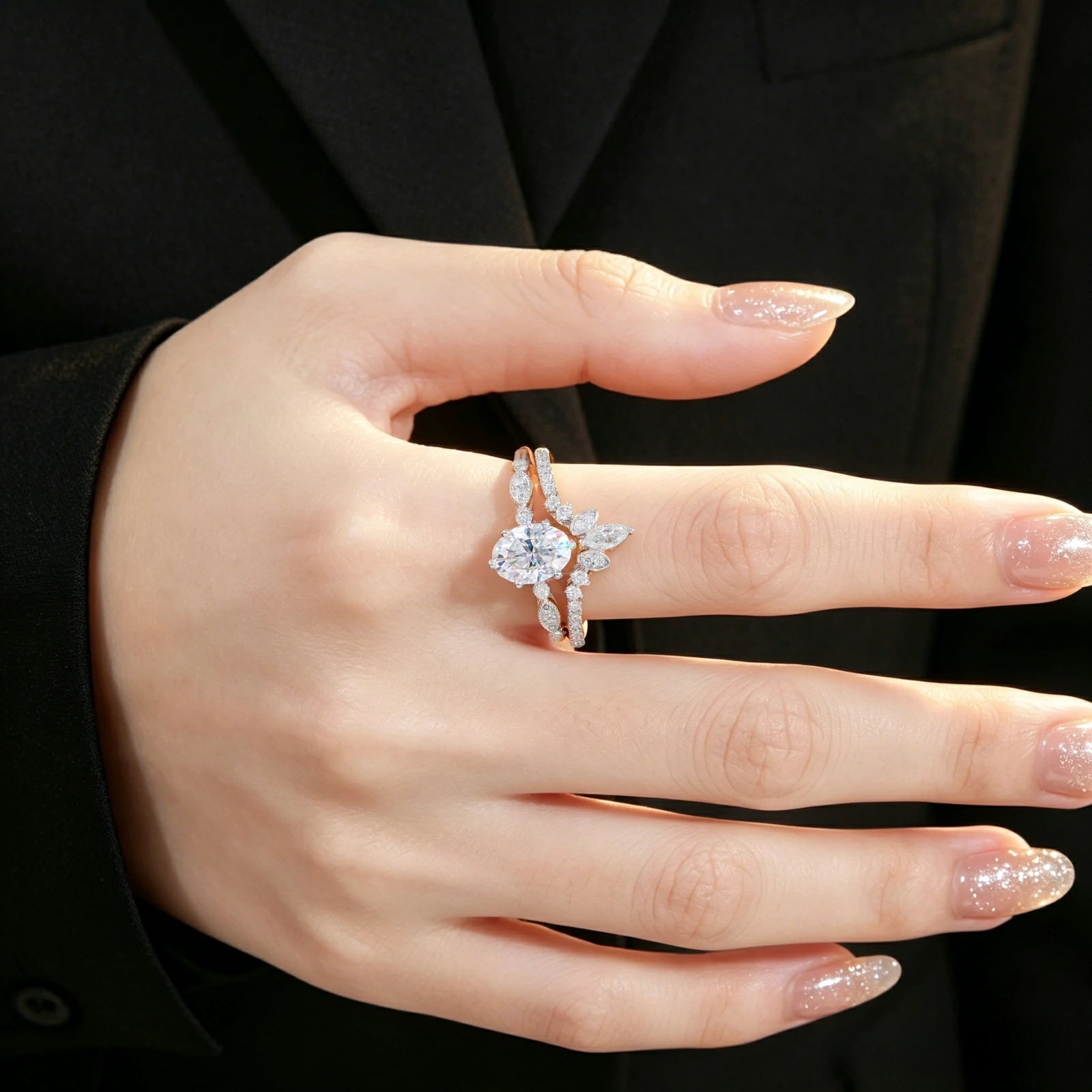S925 Moissanite 2PC Crown Engagement Ring Set