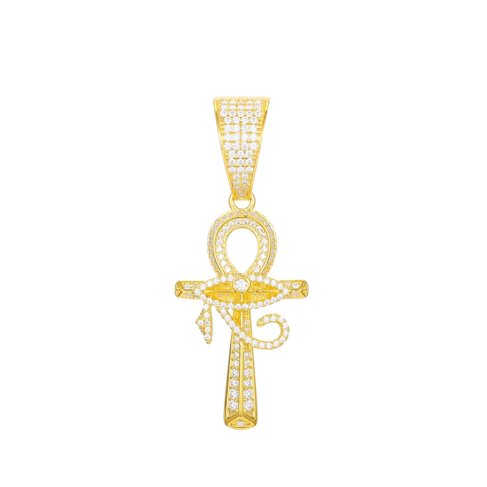 500hr salt-test evidence: Gold plating integrity 5μm thick | GRA-certified 42 moissanites in ankh cross