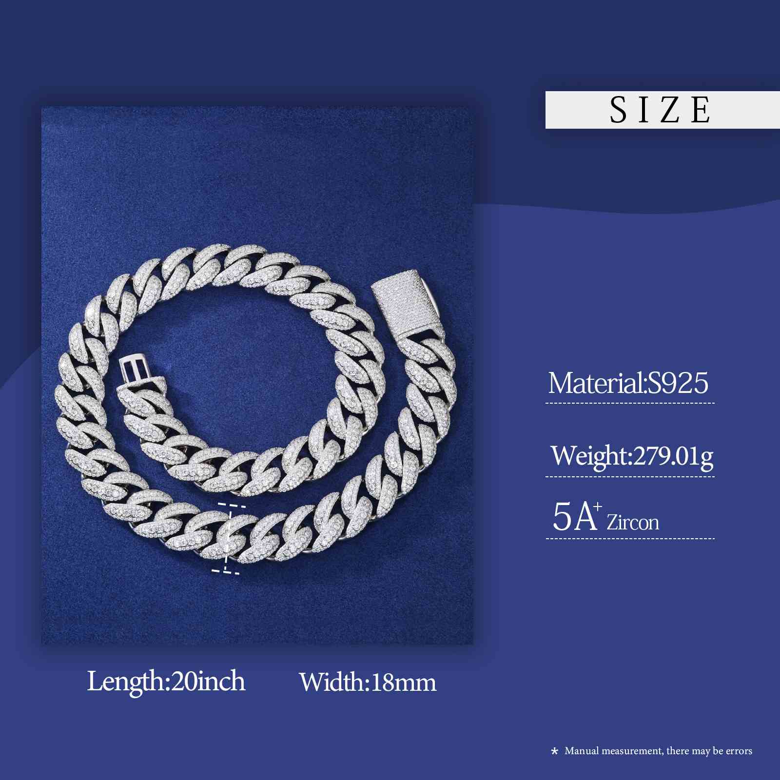 Adjustable sizing guide for 18mm white gold chain (18–24 inch lengths). Hypoallergenic, tarnish-resistant, and ideal for layering or solo wear