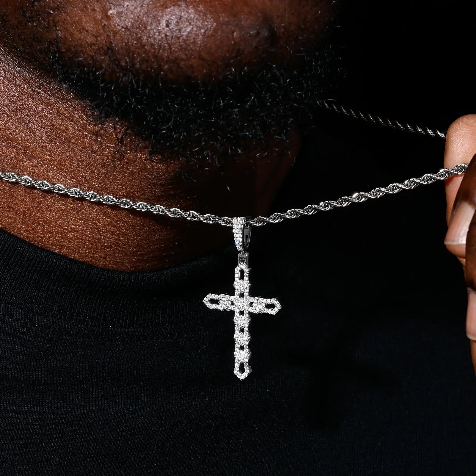 S925 Moissanite Pins Cross Pendant