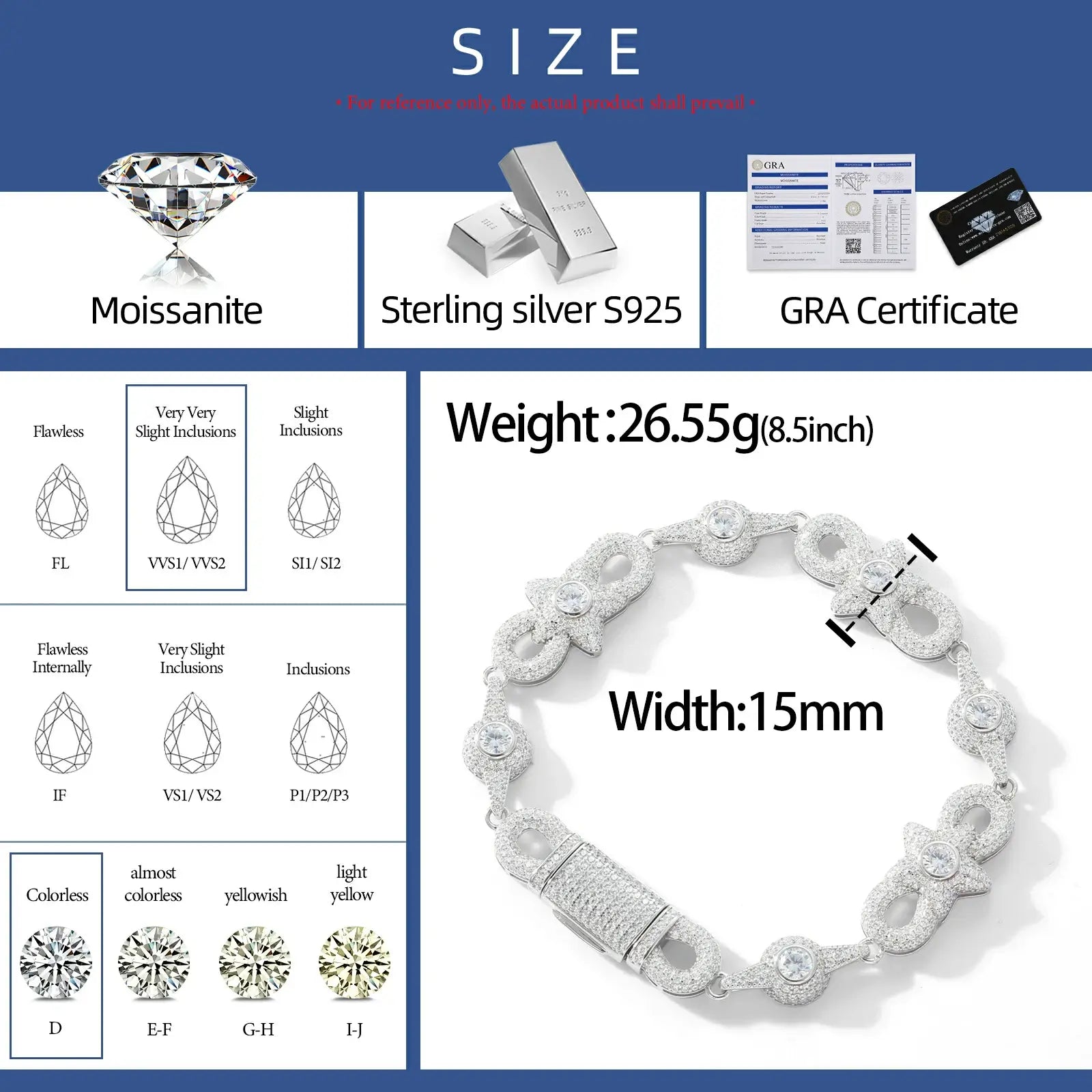 15mm S925 Moissanite Star Infinity Link Bracelet