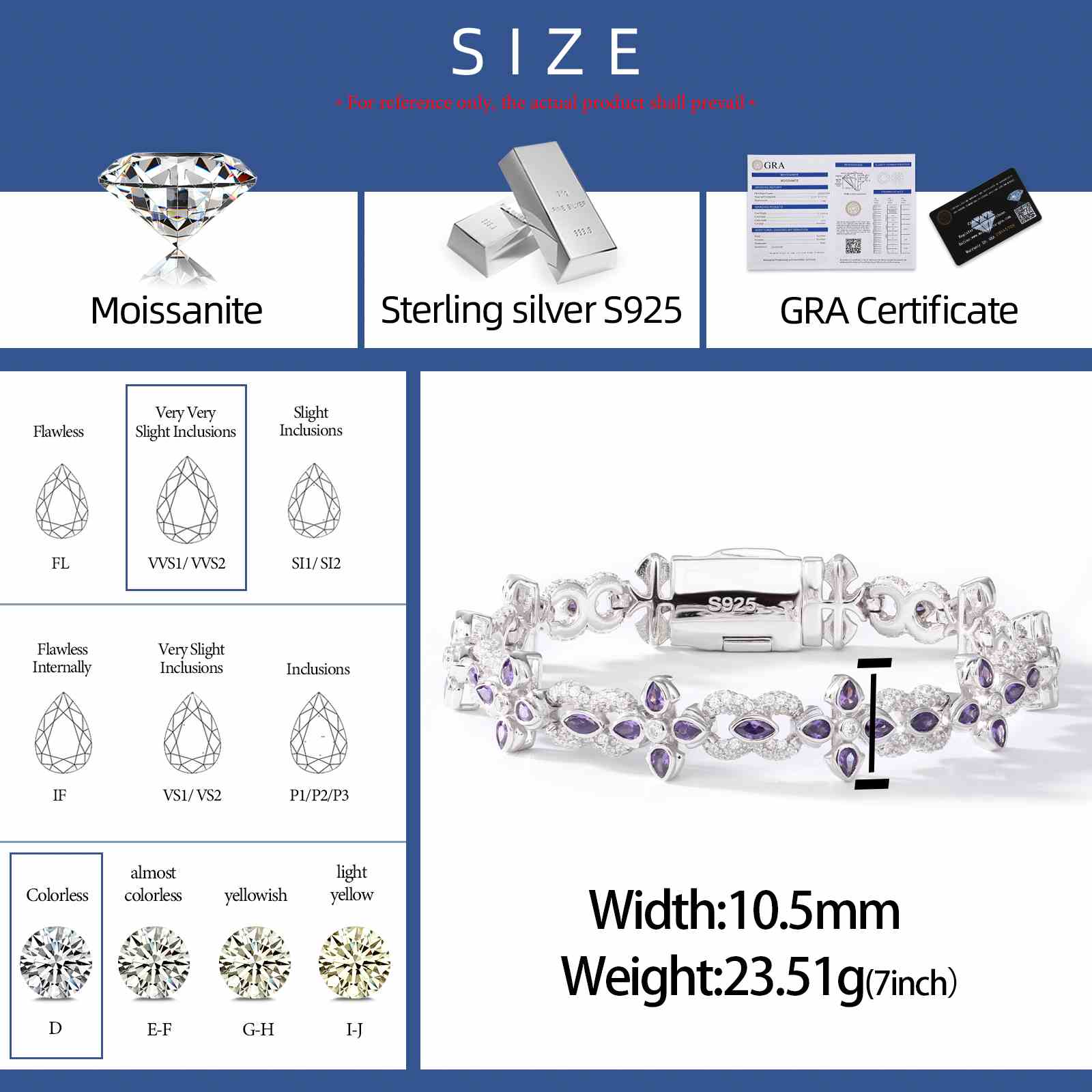 10mm S925 Moissanite Purple Four-leaf Clover Infinity Bracelet