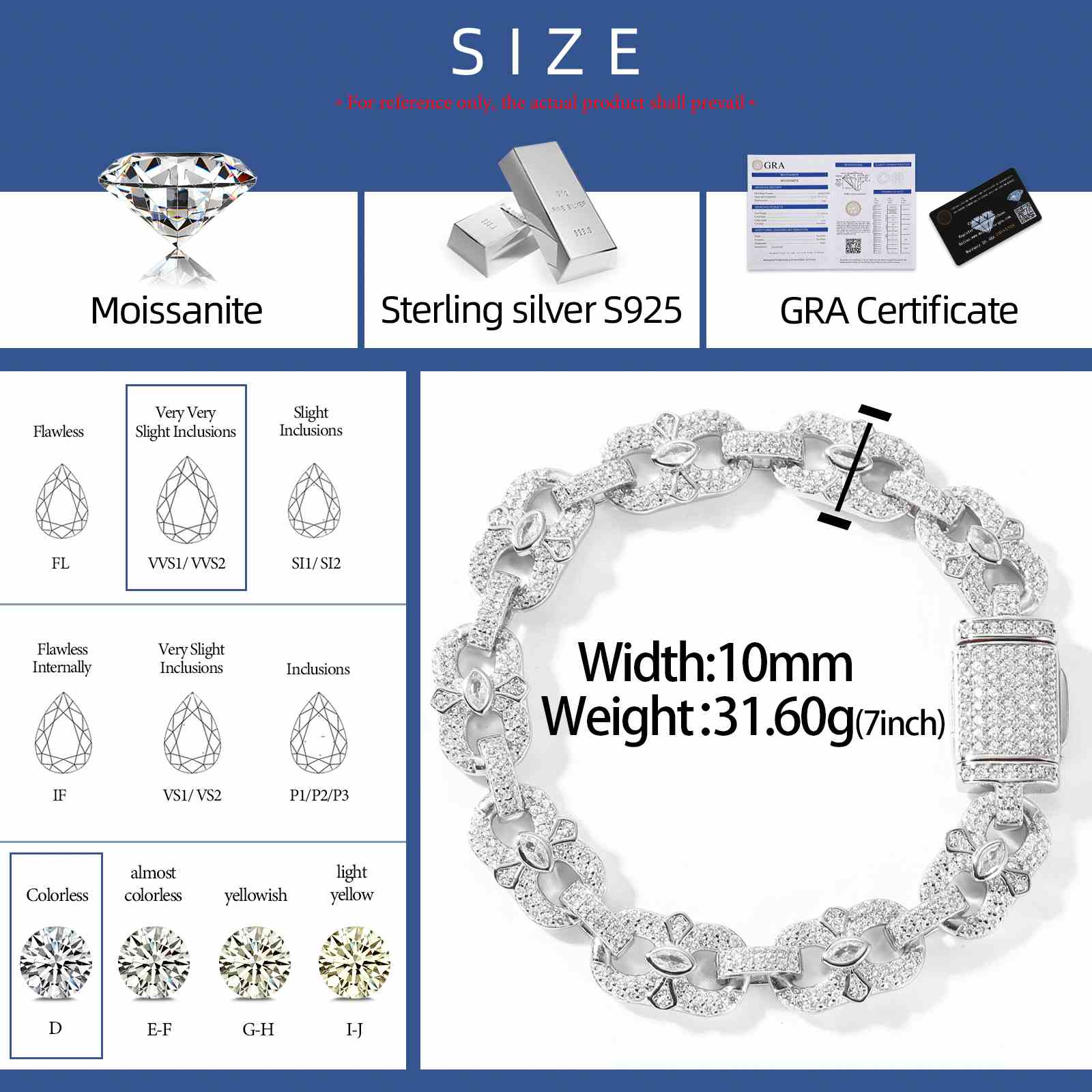 10mm S925 Moissanite Infinity Bracelet With Eye