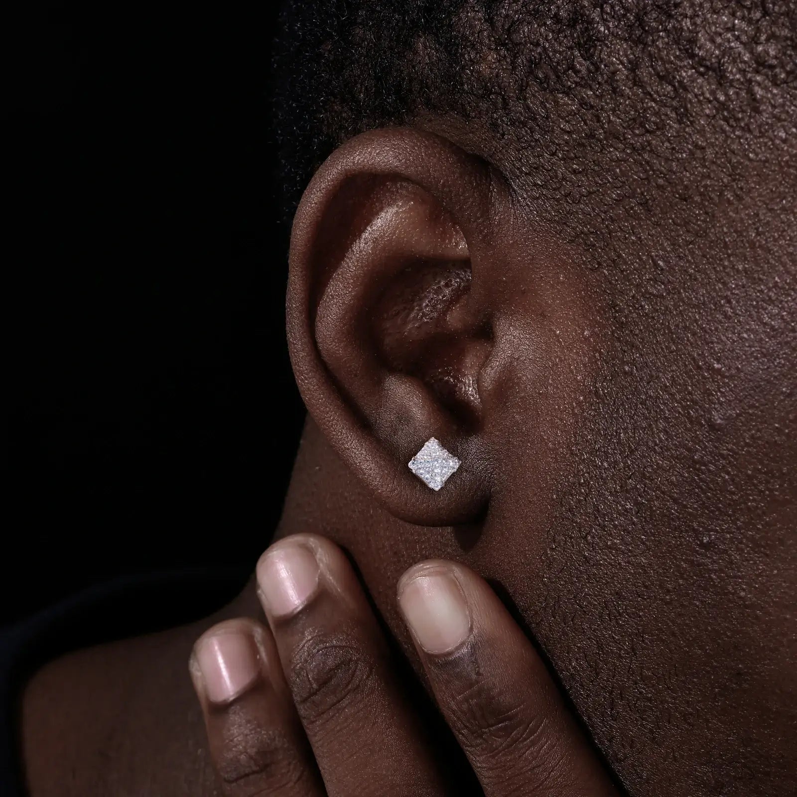 S925 Moissanite Square Chrome Heart Cross Stud Earrings