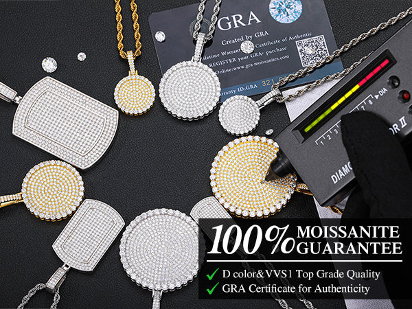 S925 Moissanite Round Dog Tag Pendant