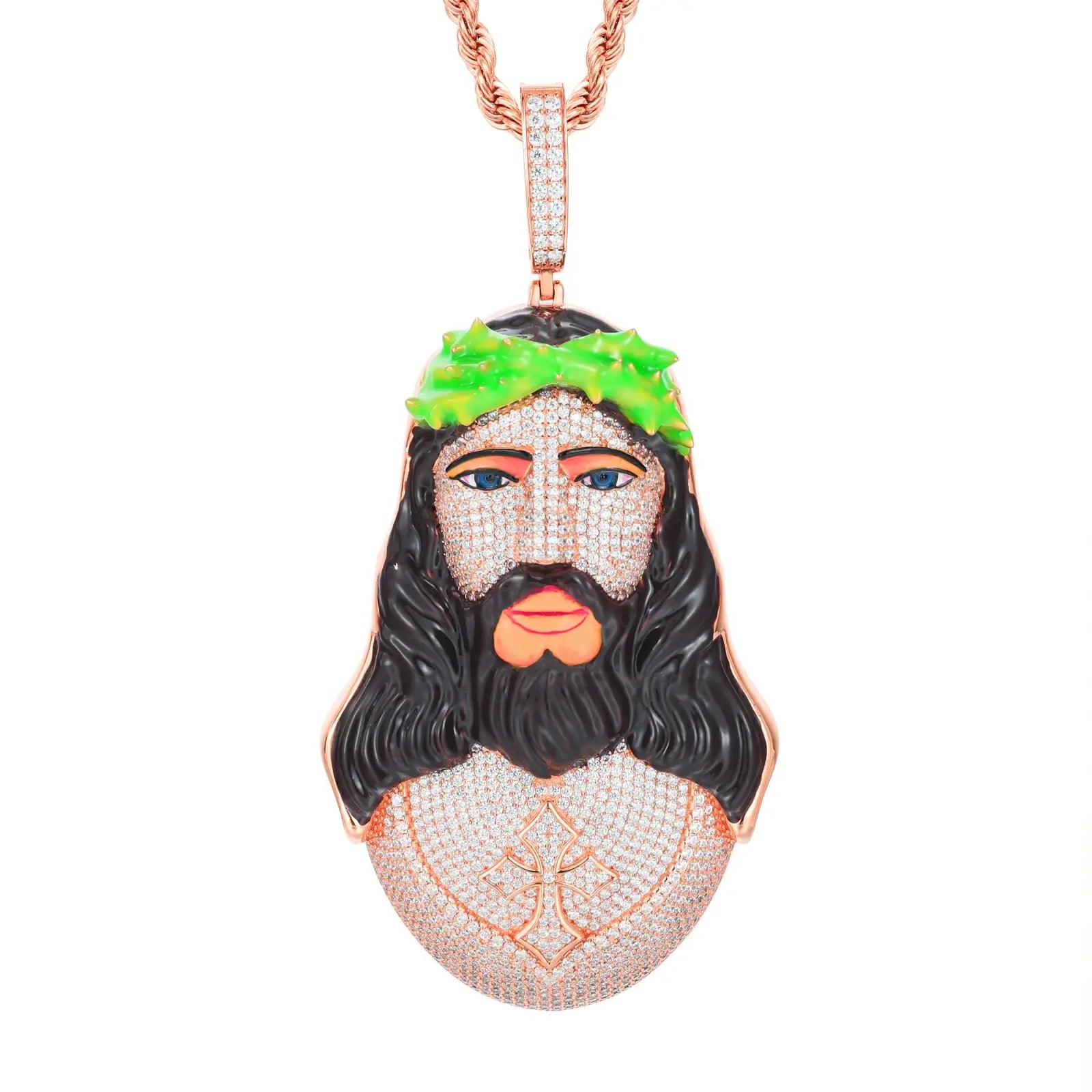 S925 Moissanite Enamel Thorns Jesus Piece Pendant