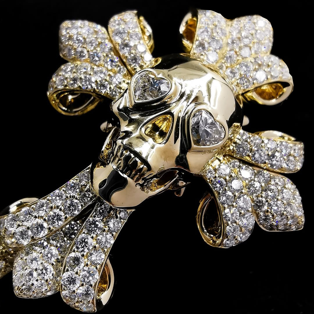 S925 Moissanite Skull Chrome Heart Cross Pendant