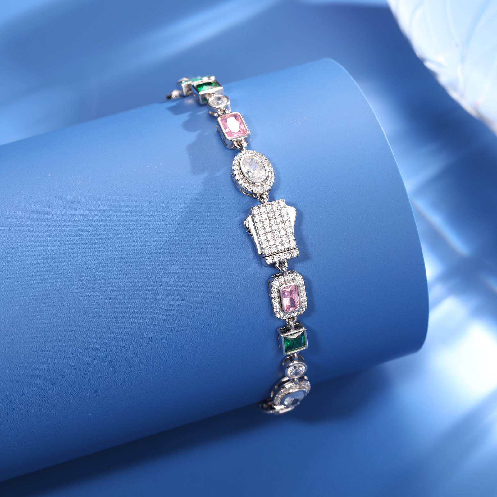 7mm S925 Color Gemstones Enamel Cross Tennis Bracelet - TUHE Jewelry