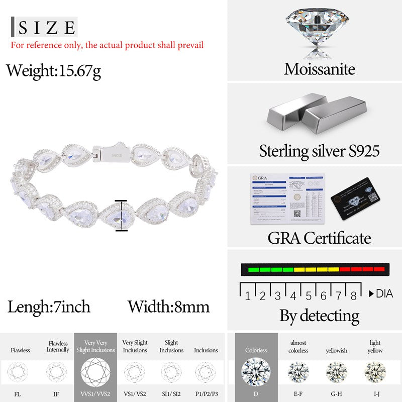 8mm S925 Pear Cut Moissanite Peach Tennis Bracelet
