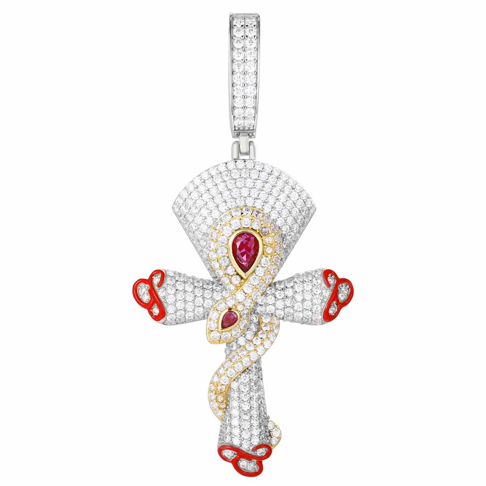 S925 Moissanite Spiritual Snake Cross Pendant