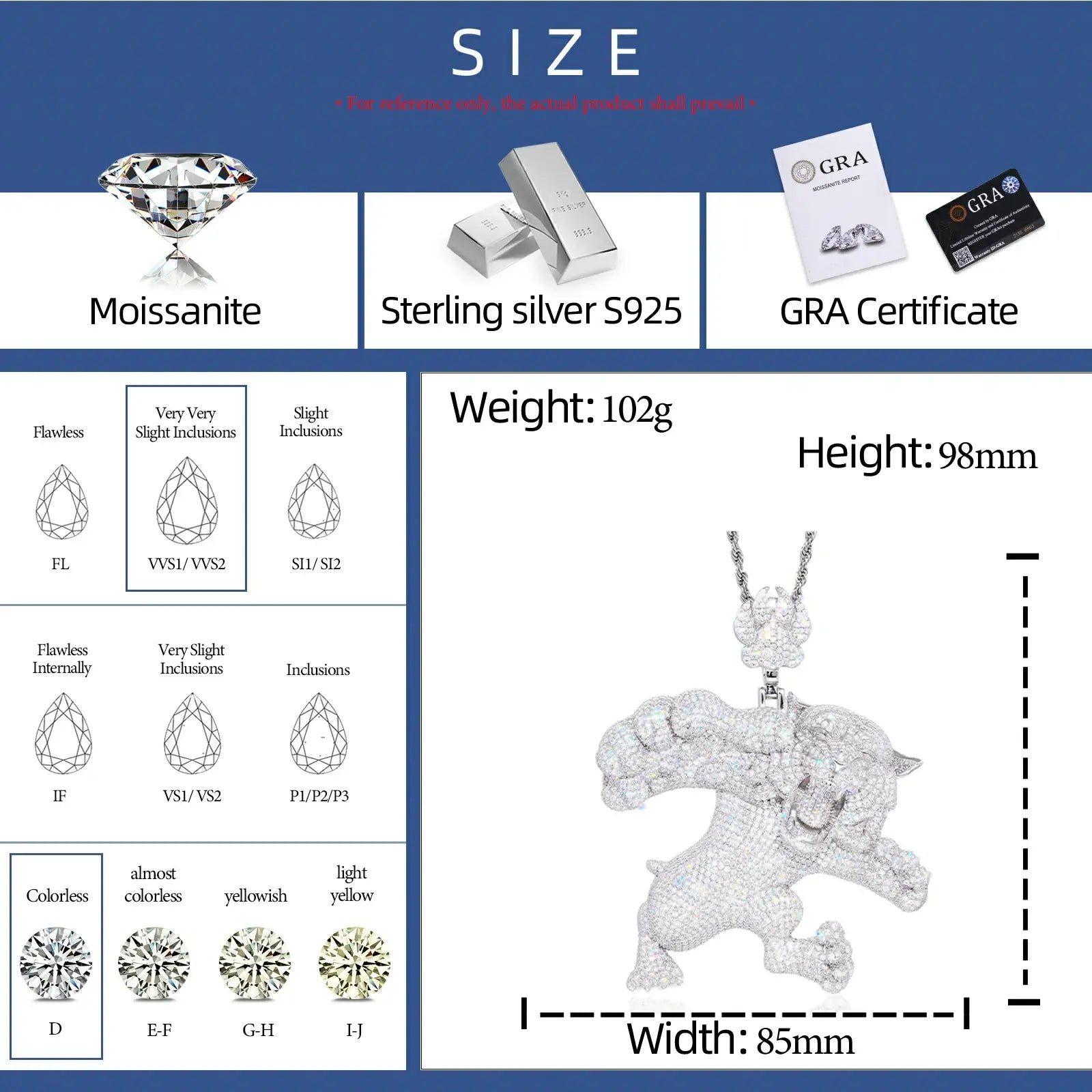 S925 Moissanite Roaring Tiger Pendant | Paw Bail