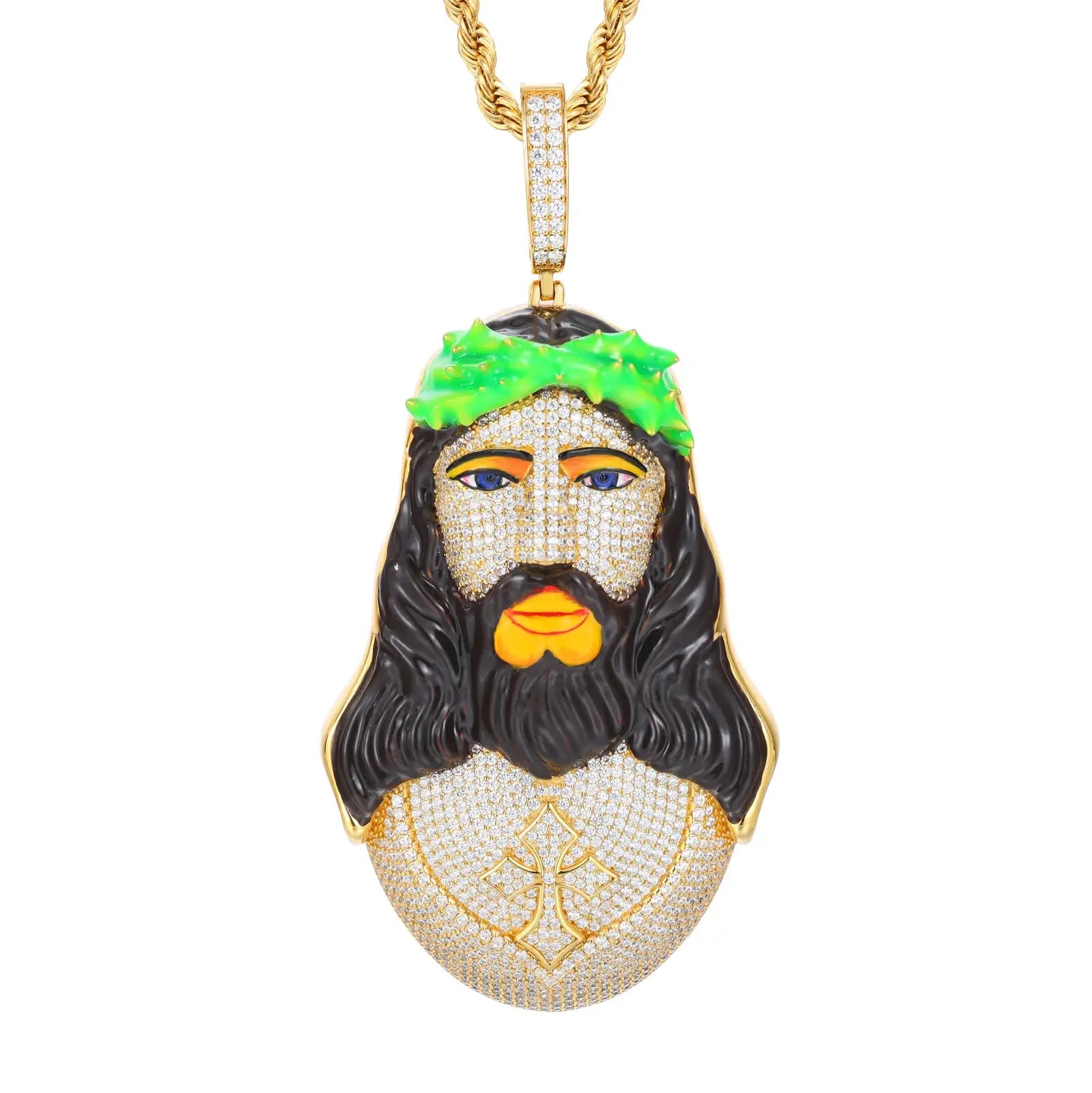 S925 Moissanite Enamel Thorns Jesus Piece Pendant