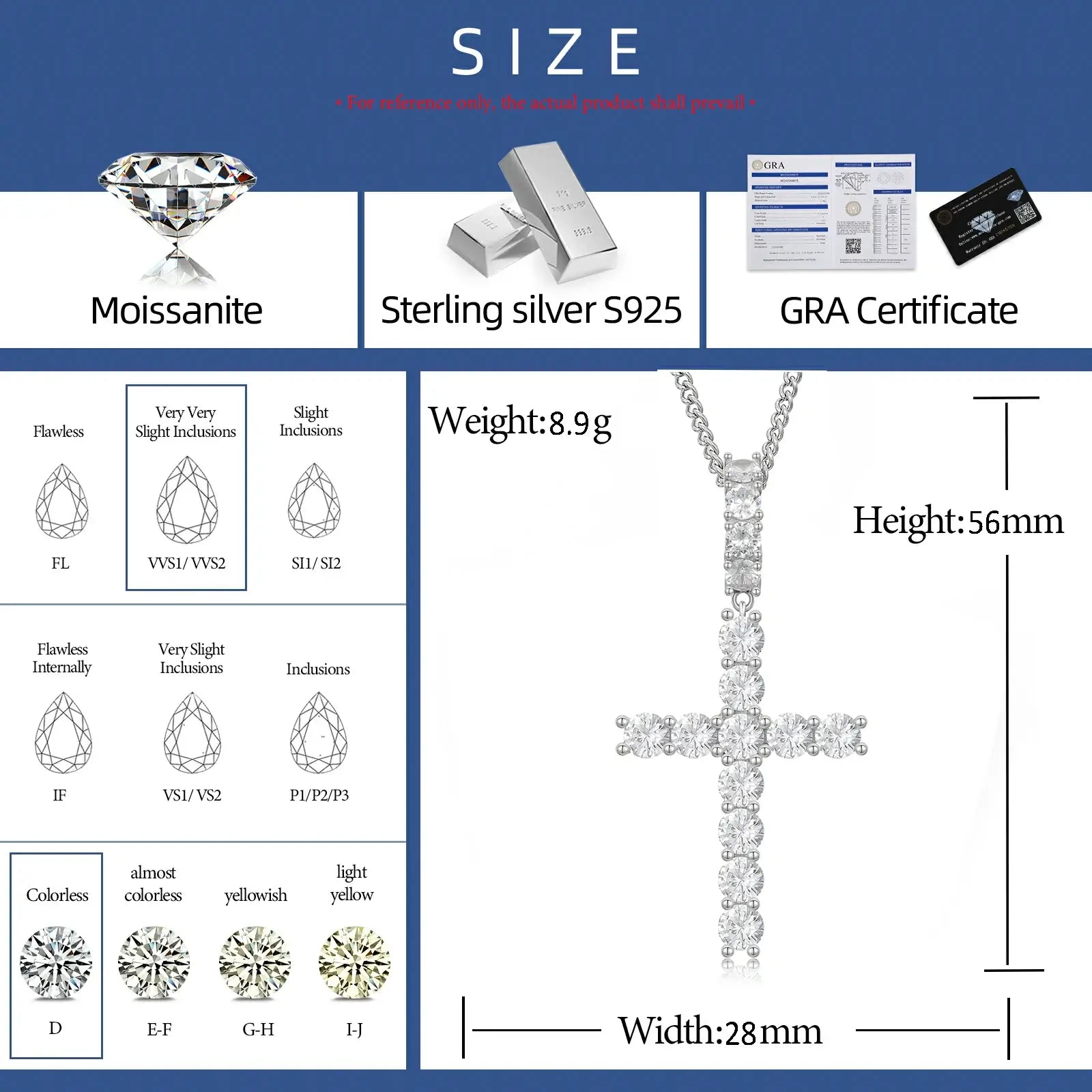 S925 6.7CT Moissanite Cross Pendant