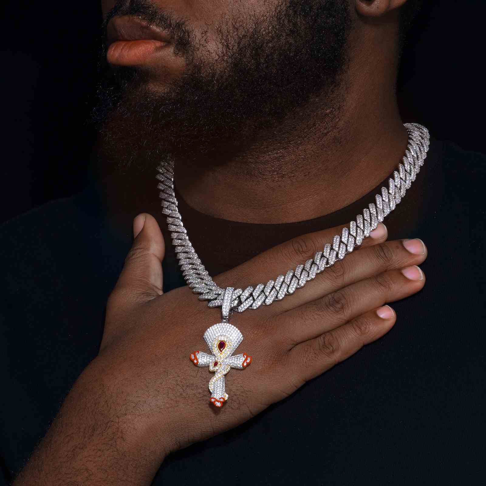 S925 Moissanite Spiritual Snake Cross Pendant