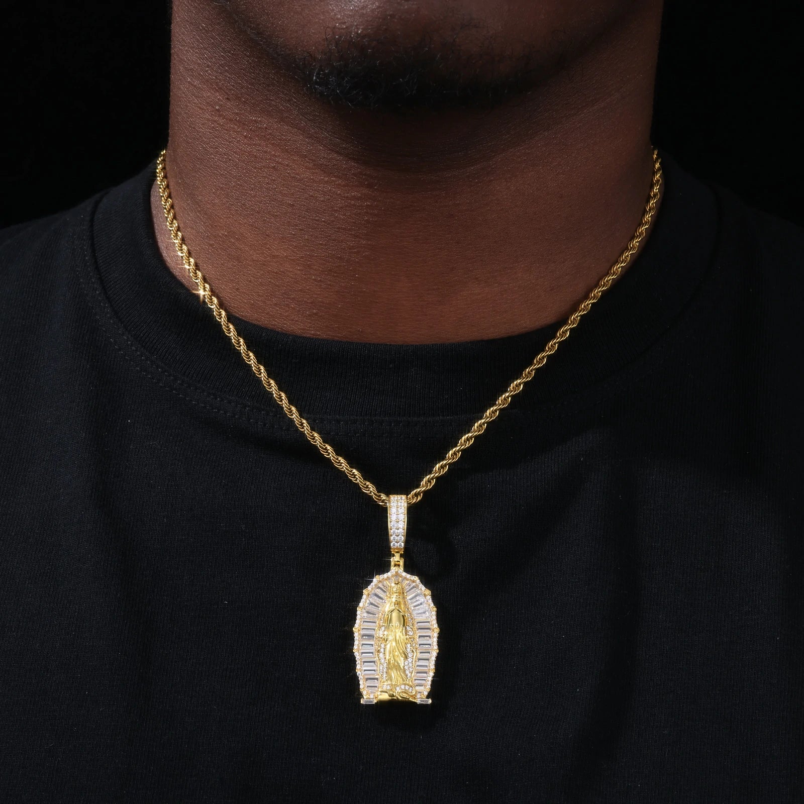 S925 Baguette Moissanite Our Lady of Guadalupe Pendant