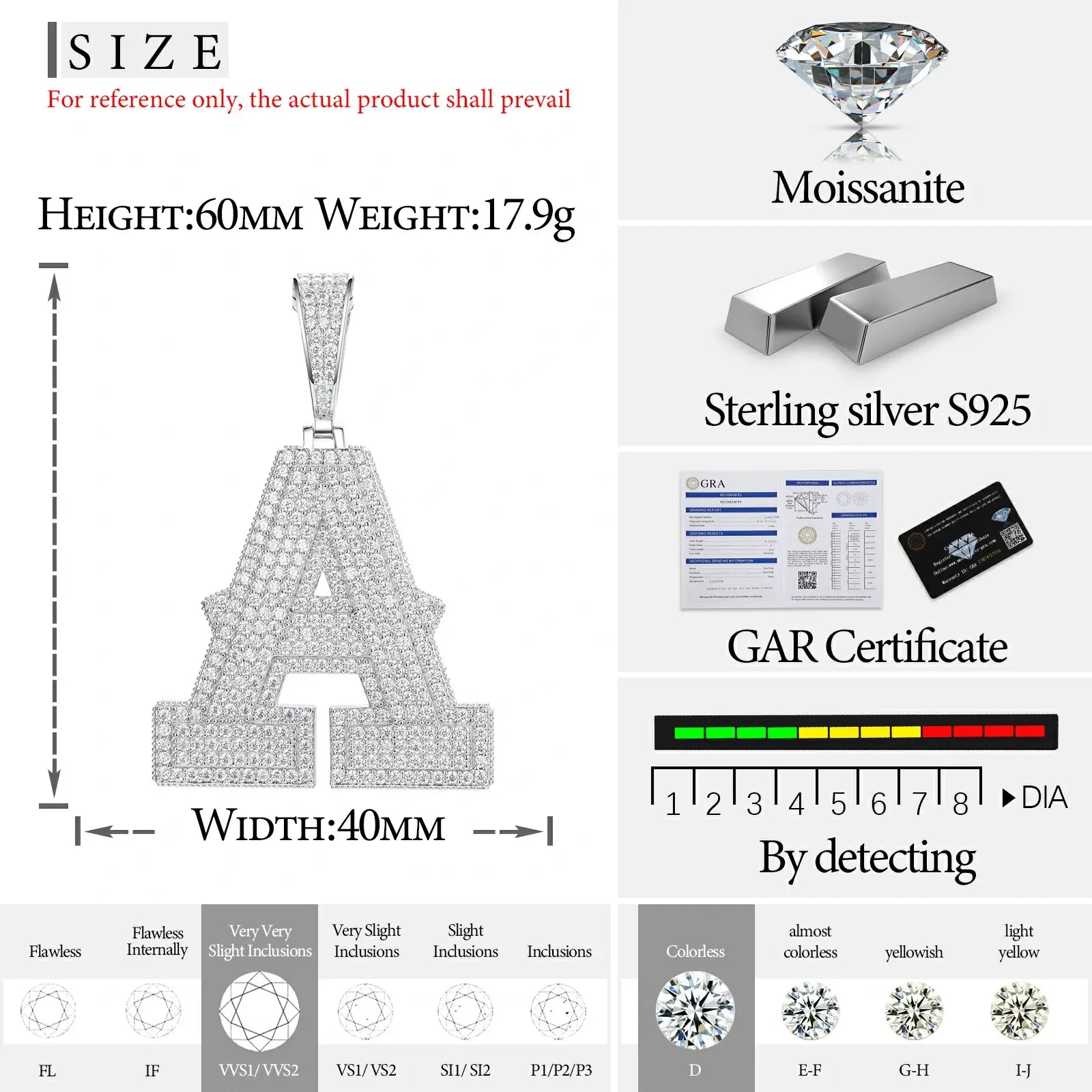 S925 Moissanite Spine Letter Pendant