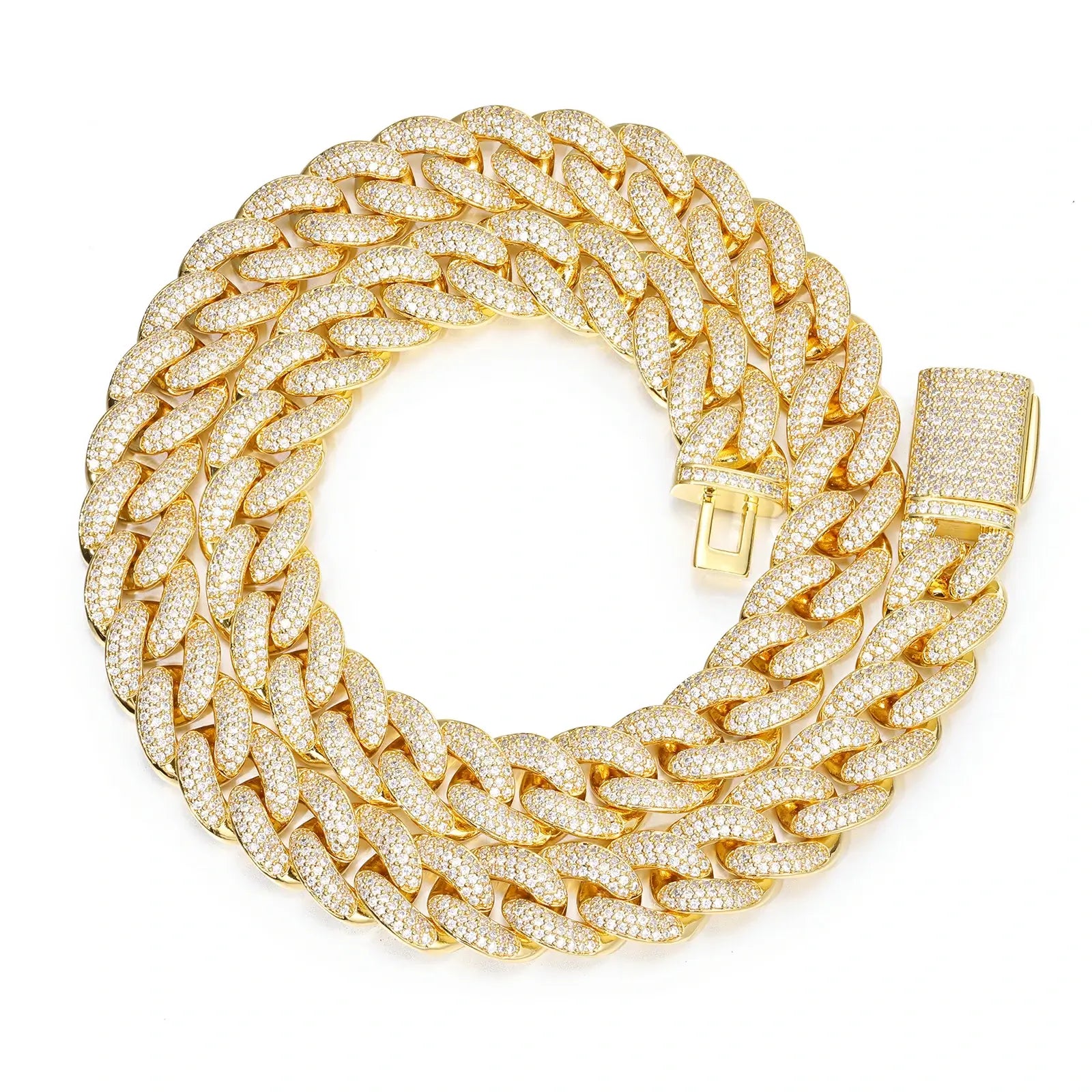 13mm S925 3 Rows Moissanite Curb Cuban Link Chain