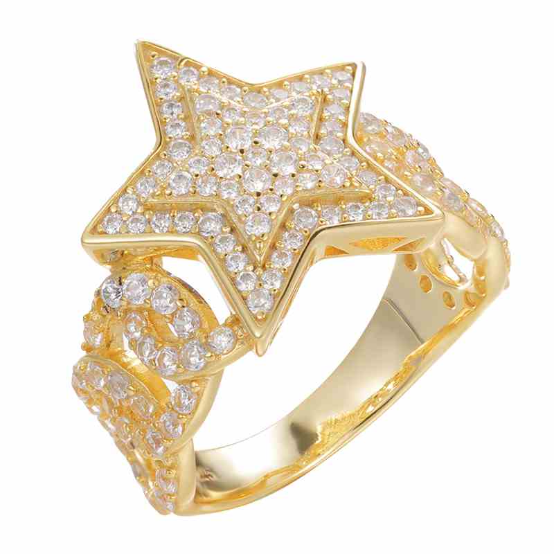 S925 Moissanite Cuban Link Side Star Ring