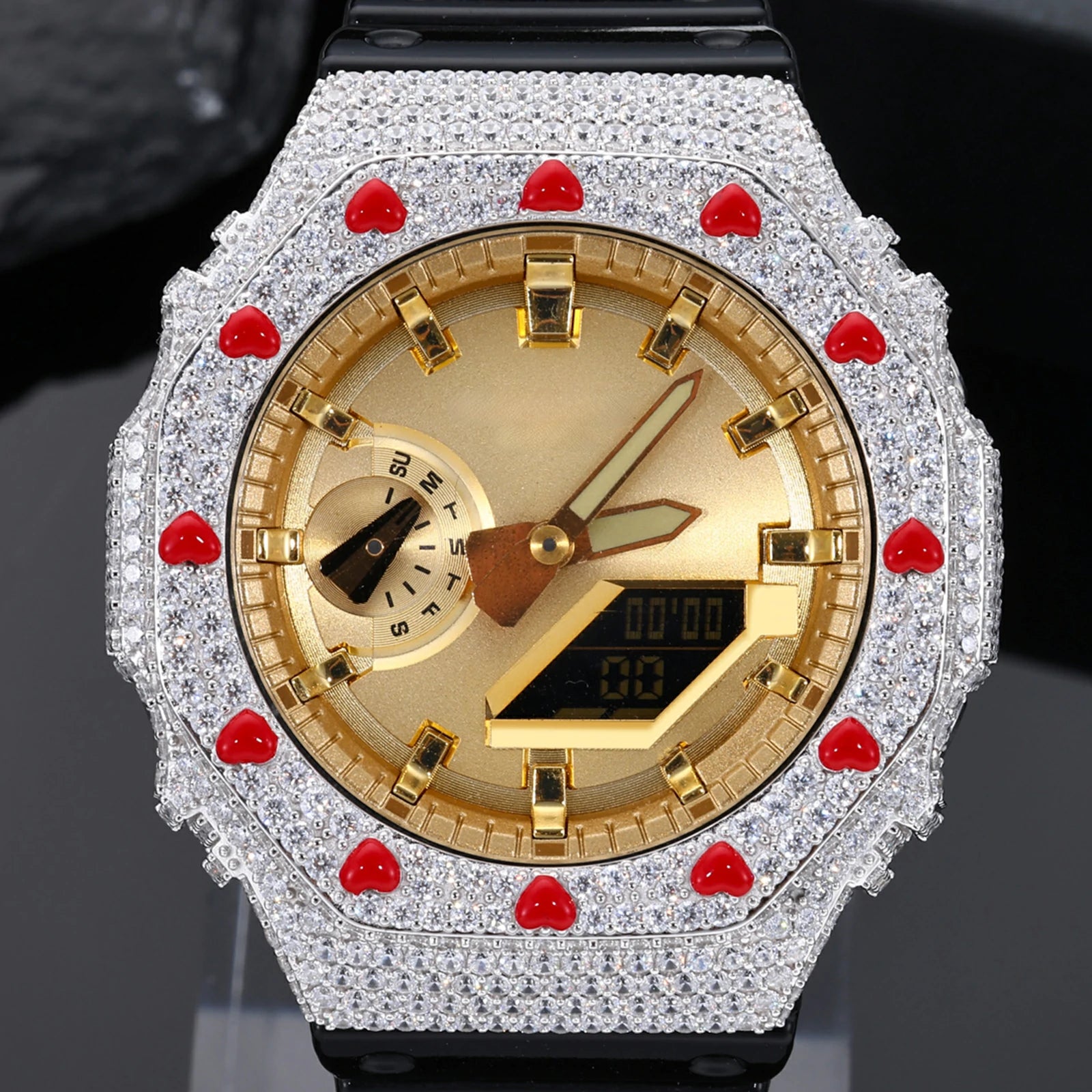 Iced Out Moissanite Red Heart Bust Down Bezel for GA2100
