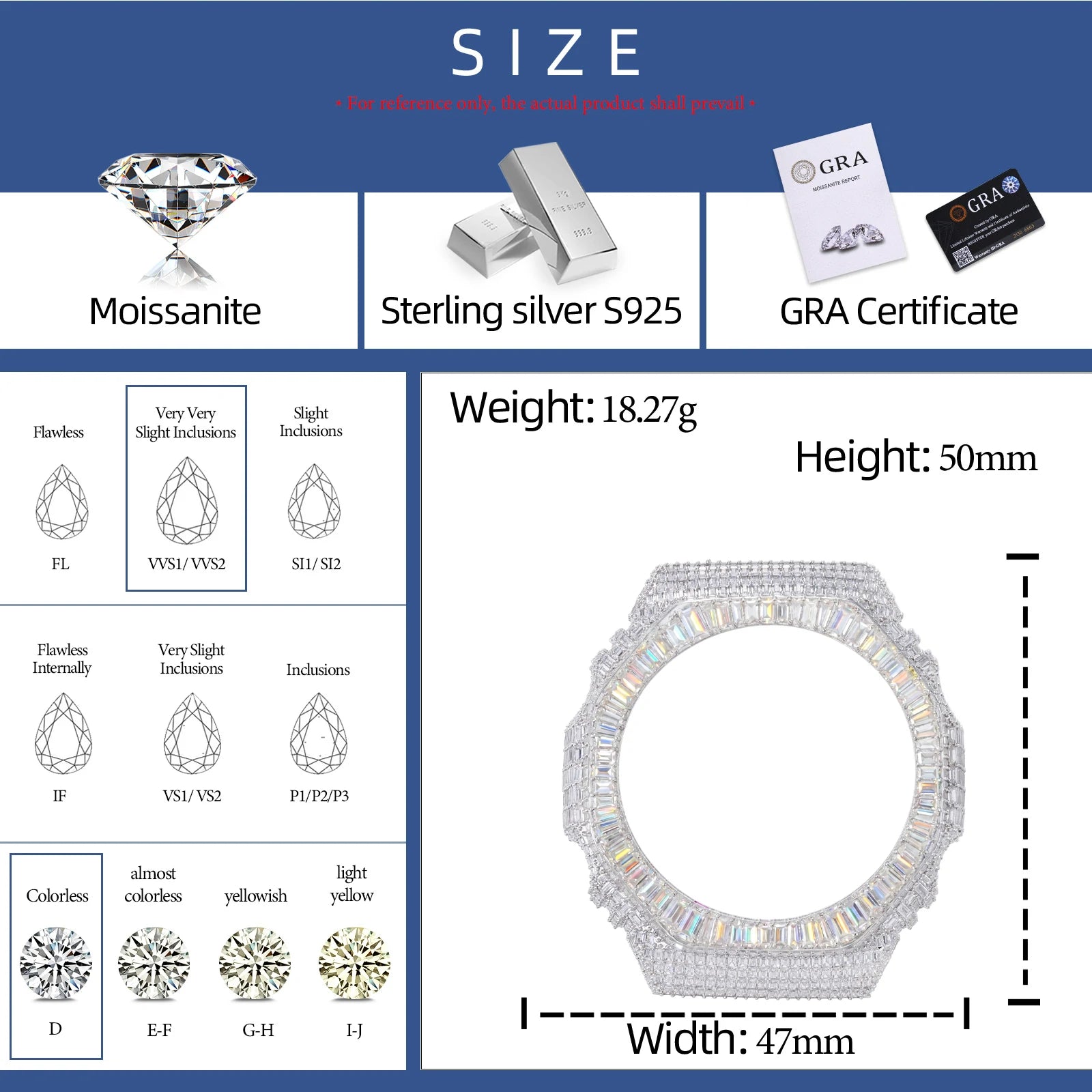 S925 Full Baguette Moissanite Watch Bezel for GA2100 SERIES