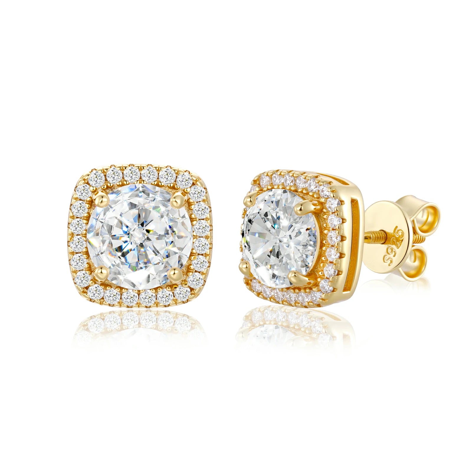 S925 D Color VVS1 Moissanite Square Halo Stud Earrings