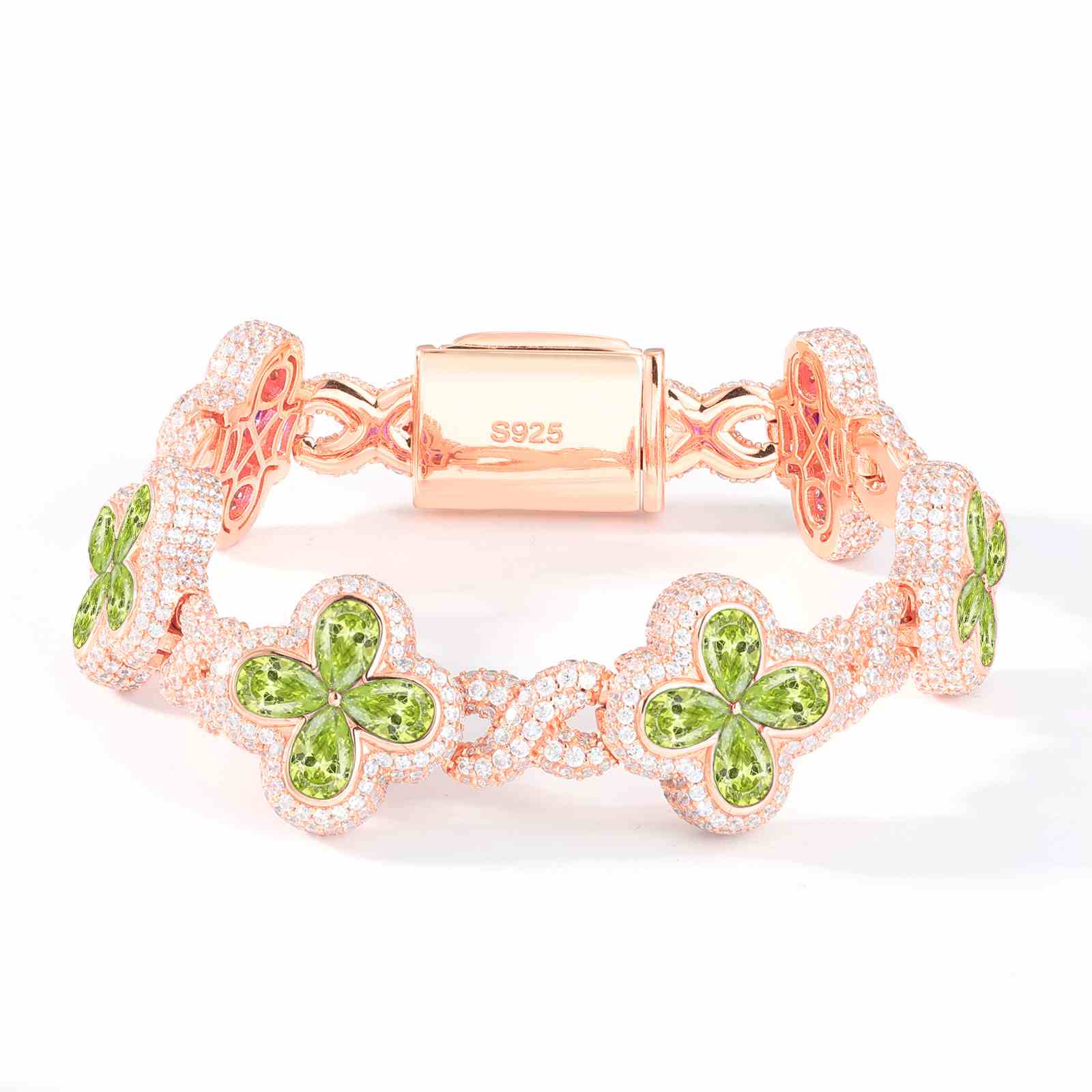 16mm S925 Moissanite Infinity Colored Four Leaf Clover Bracelet