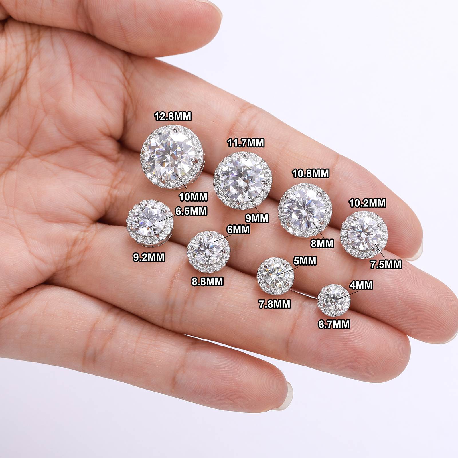 S925 Moissanite Halo Stud Earrings
